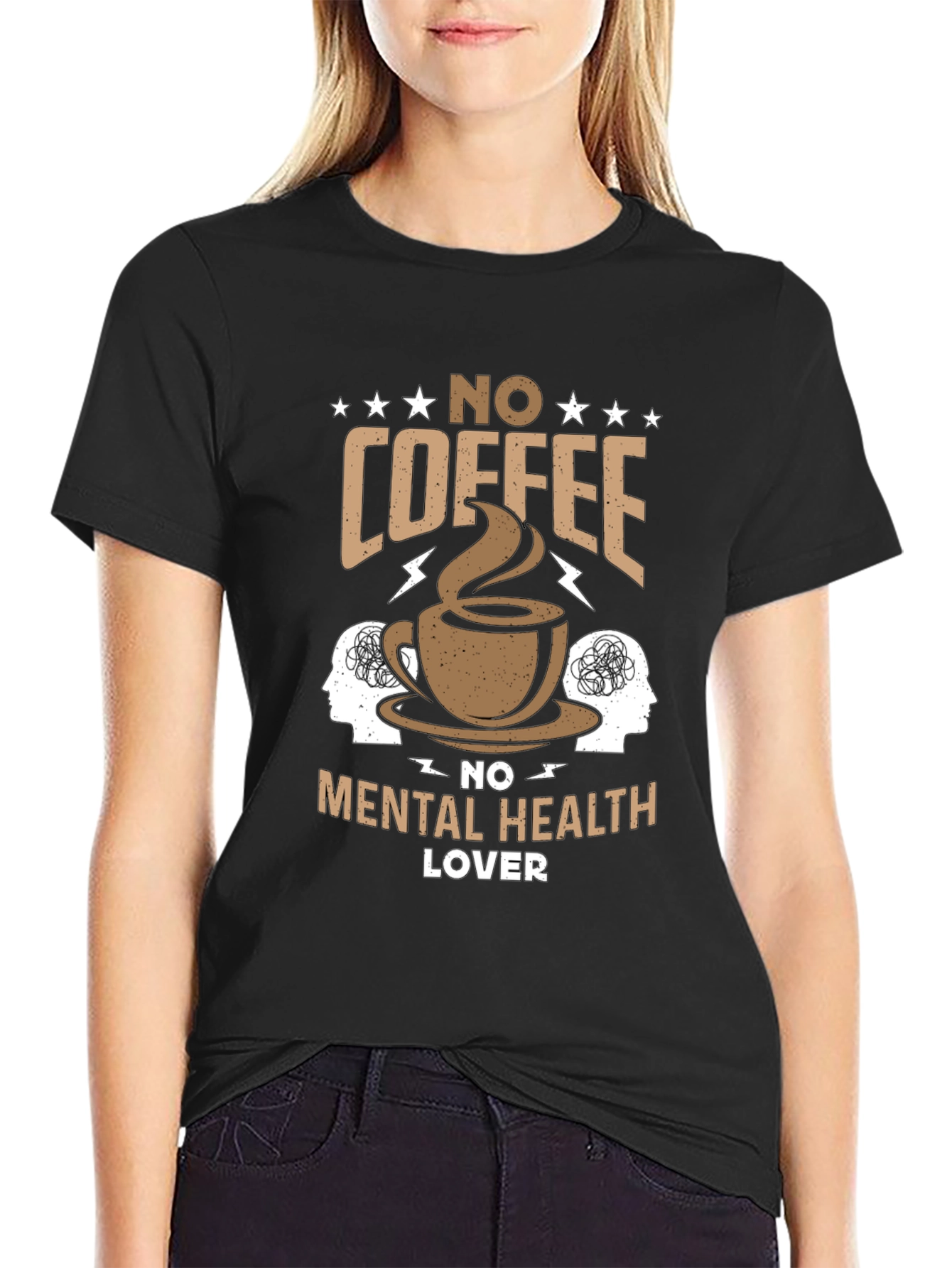 Black No Coffee No Mental Health T-Shirt view 2