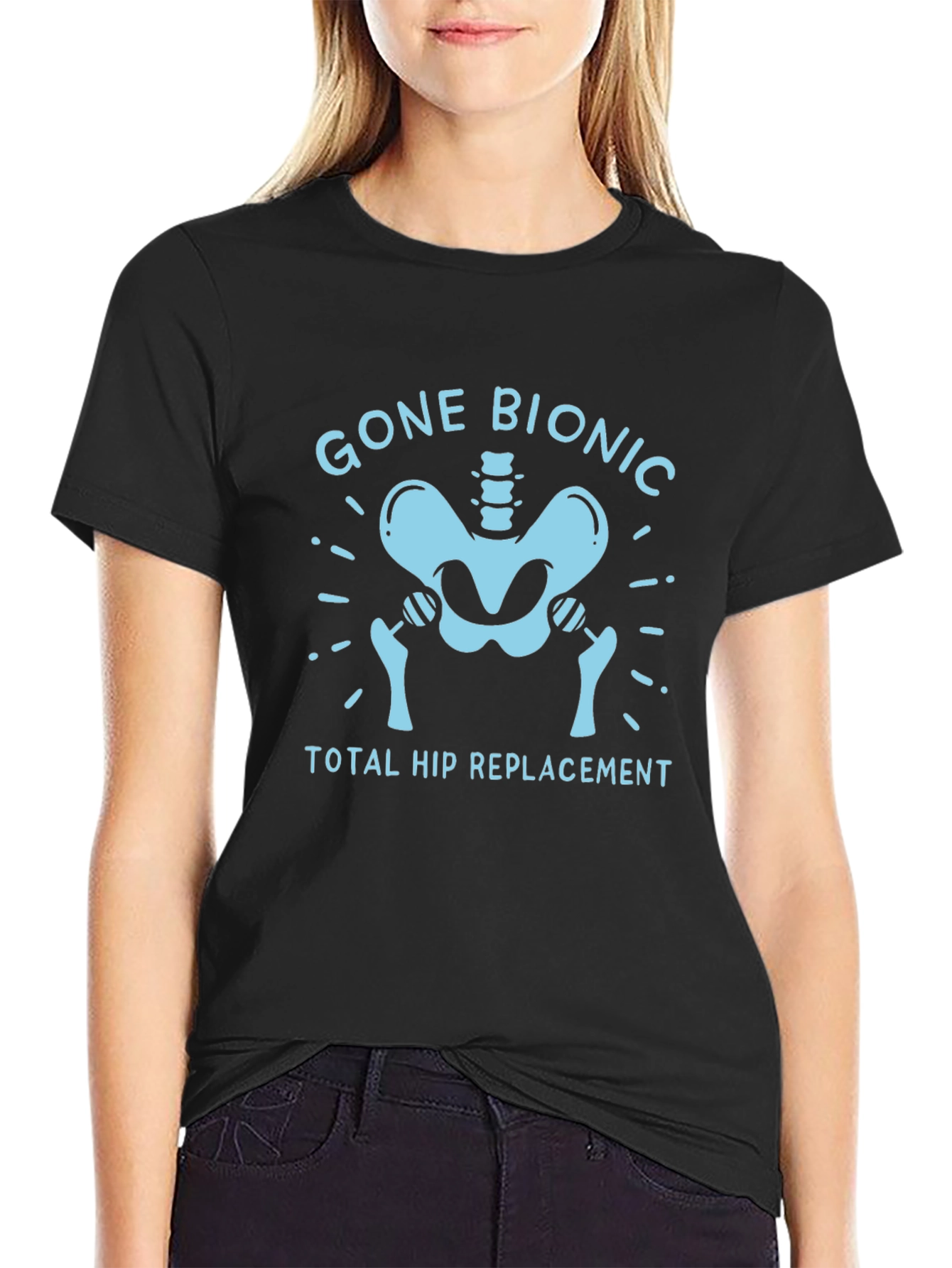 Black Gone Bionic Hip Replacement T-Shirt view 2