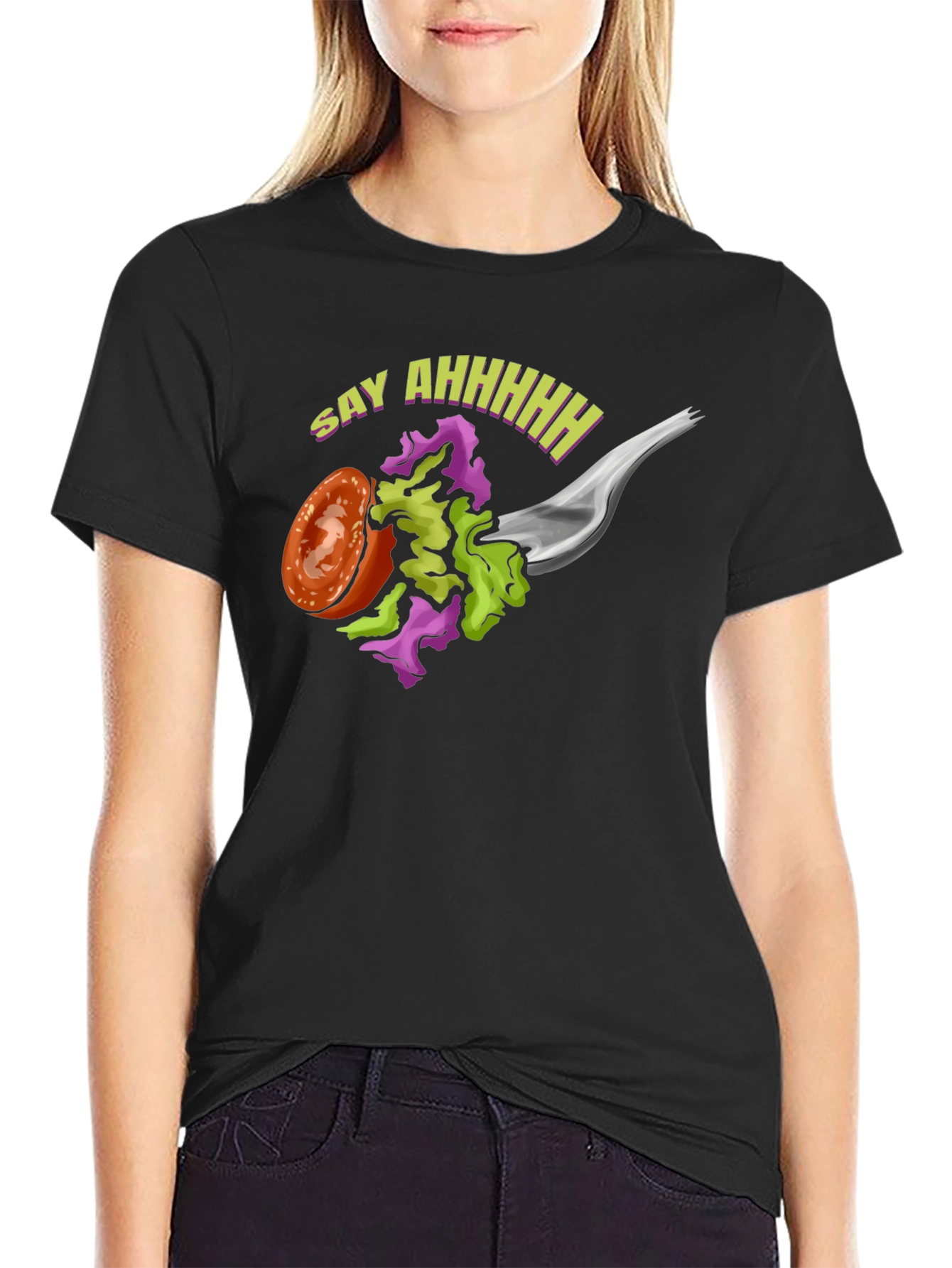 Black Say Ahhhh T-Shirt - Fork & Salad Tee view 2