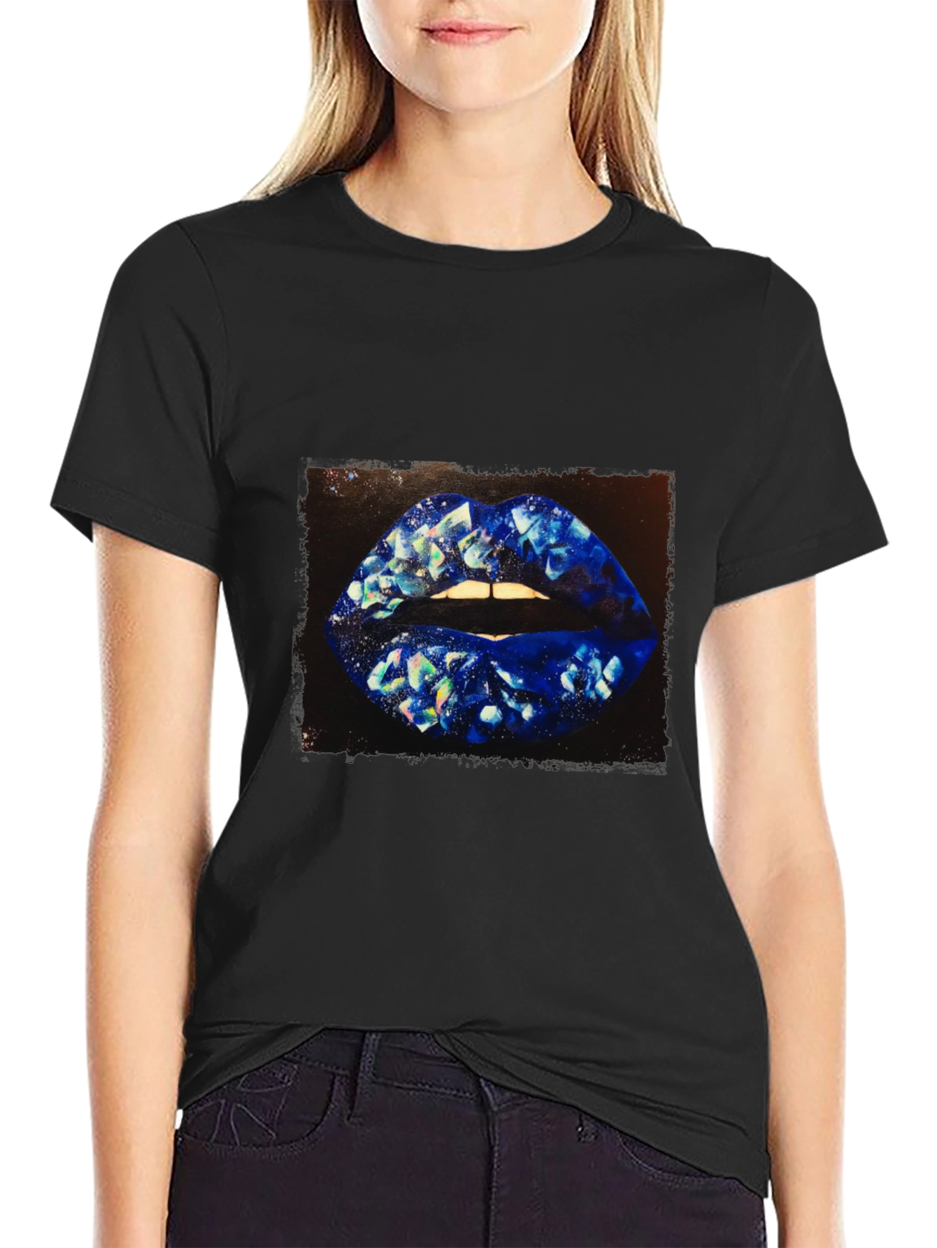 Black Diamond Lips Graphic T-Shirt - Stylish Unisex Tee view 2