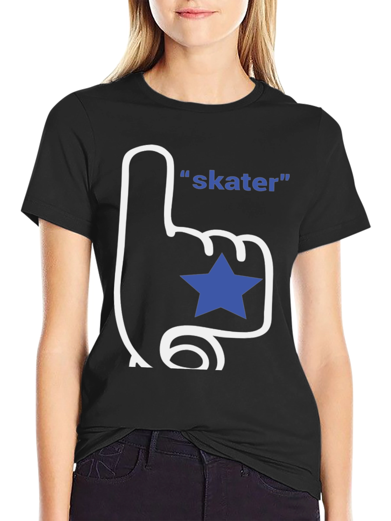 Black Skater T-Shirt - Fan Finger with Star view 2