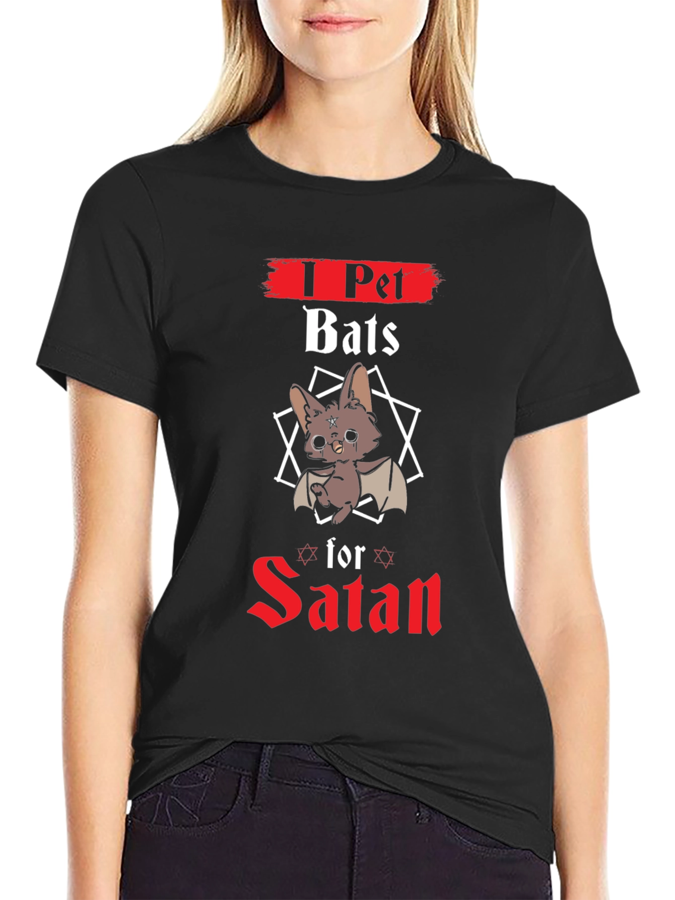 Black I Pet Bats for Satan Graphic Tee view 2