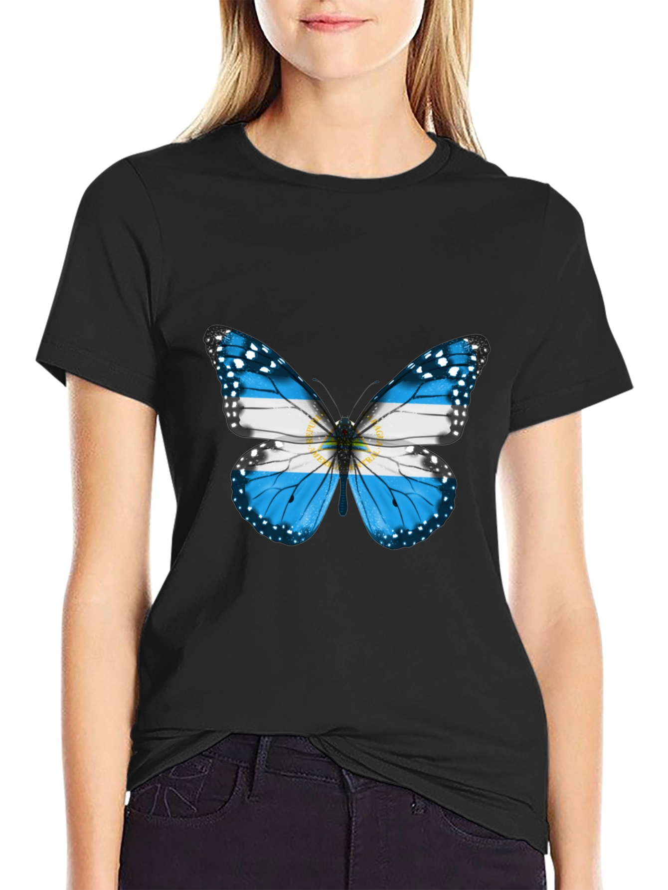 Black Argentina Butterfly T-Shirt - Black Cotton Tee view 2