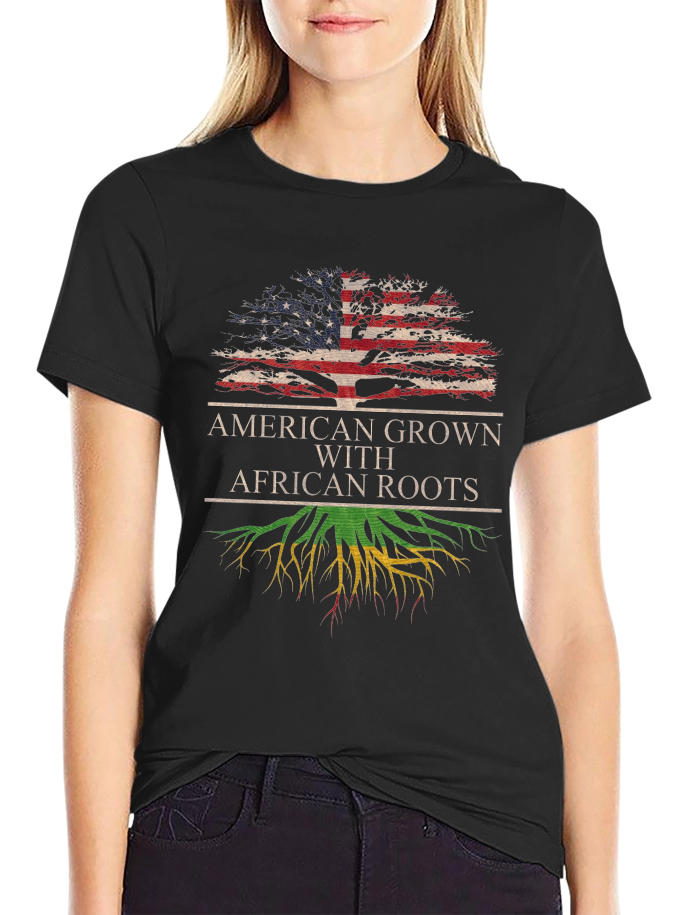 Black American Grown African Roots T-Shirt view 2