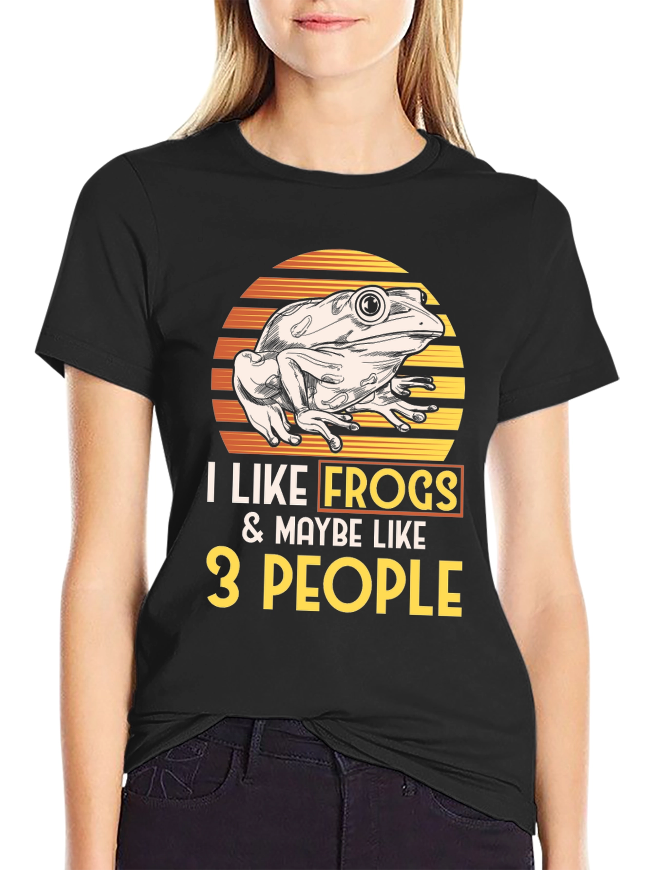 Black I Like Frogs and Maybe Like 3 People T-Shirt view 2