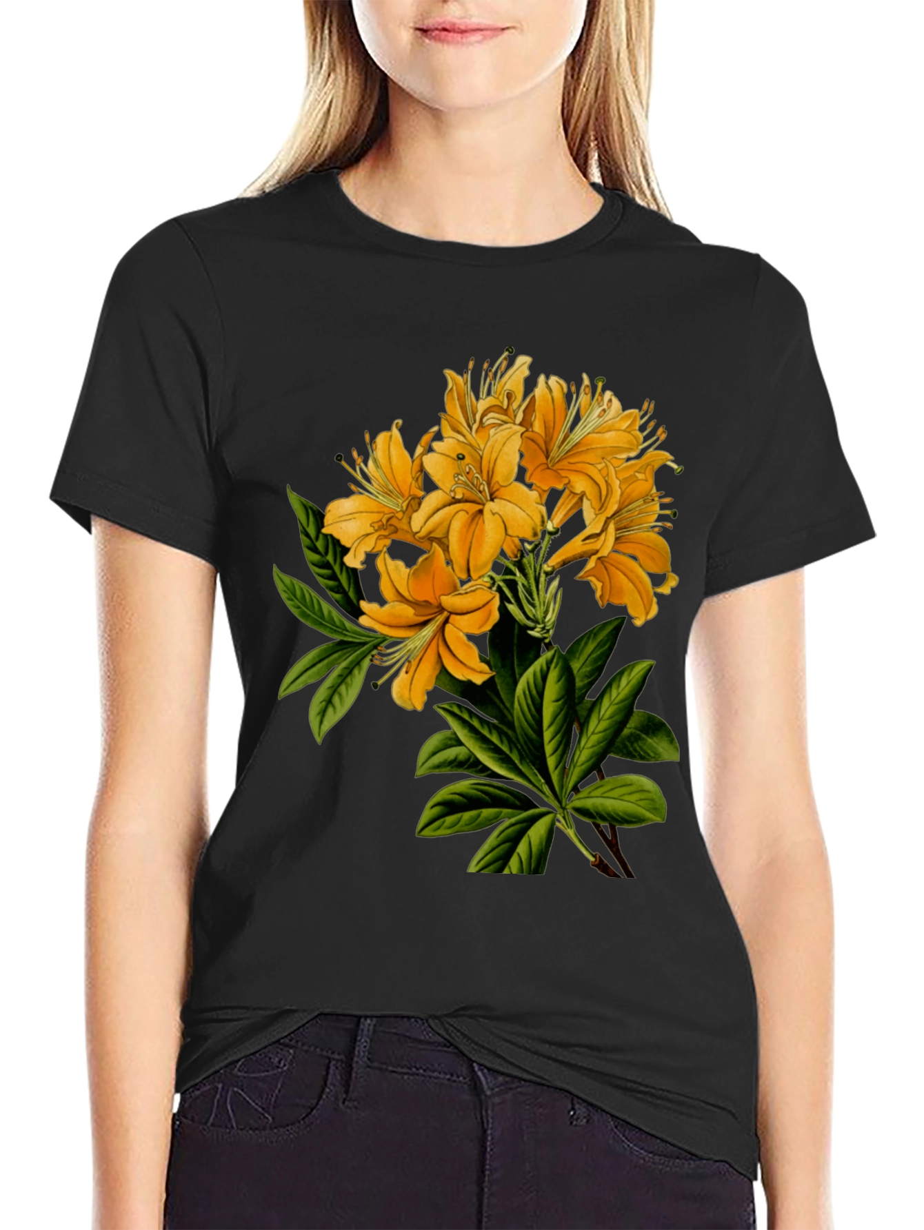Black Floral Print Crew Neck T-Shirt view 2