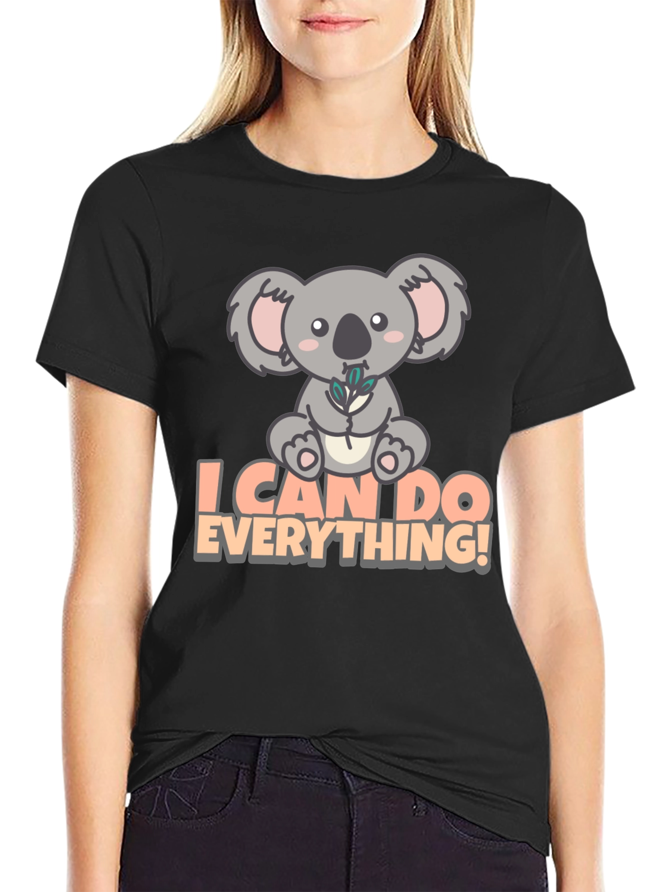 Black Koala I Can Do Everything! Black T-Shirt view 2