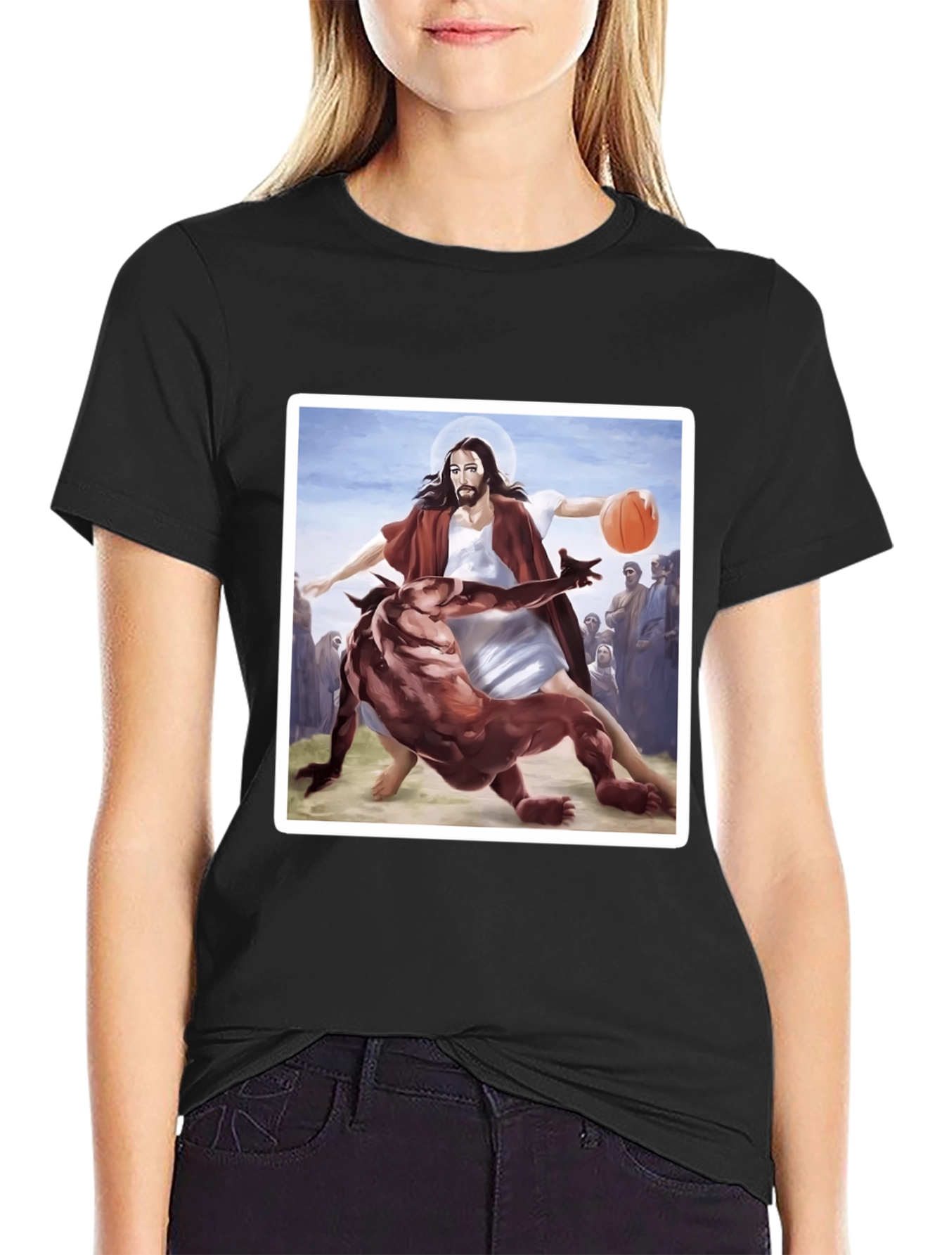 Black Jesus Basketball Graphic Tee - Black Cotton Blend view 2