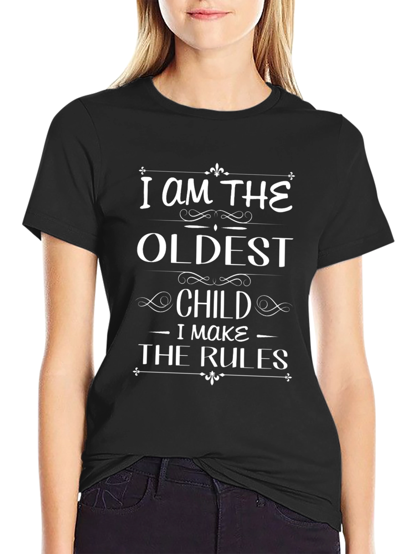Black Oldest Child Rules Black T-Shirt view 2