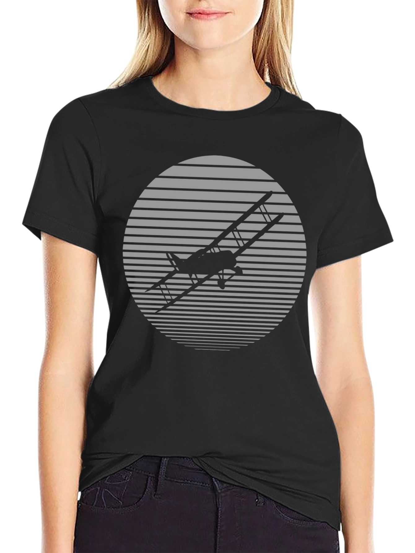 Black Vintage Airplane T-Shirt - Retro Style Black Tee view 2