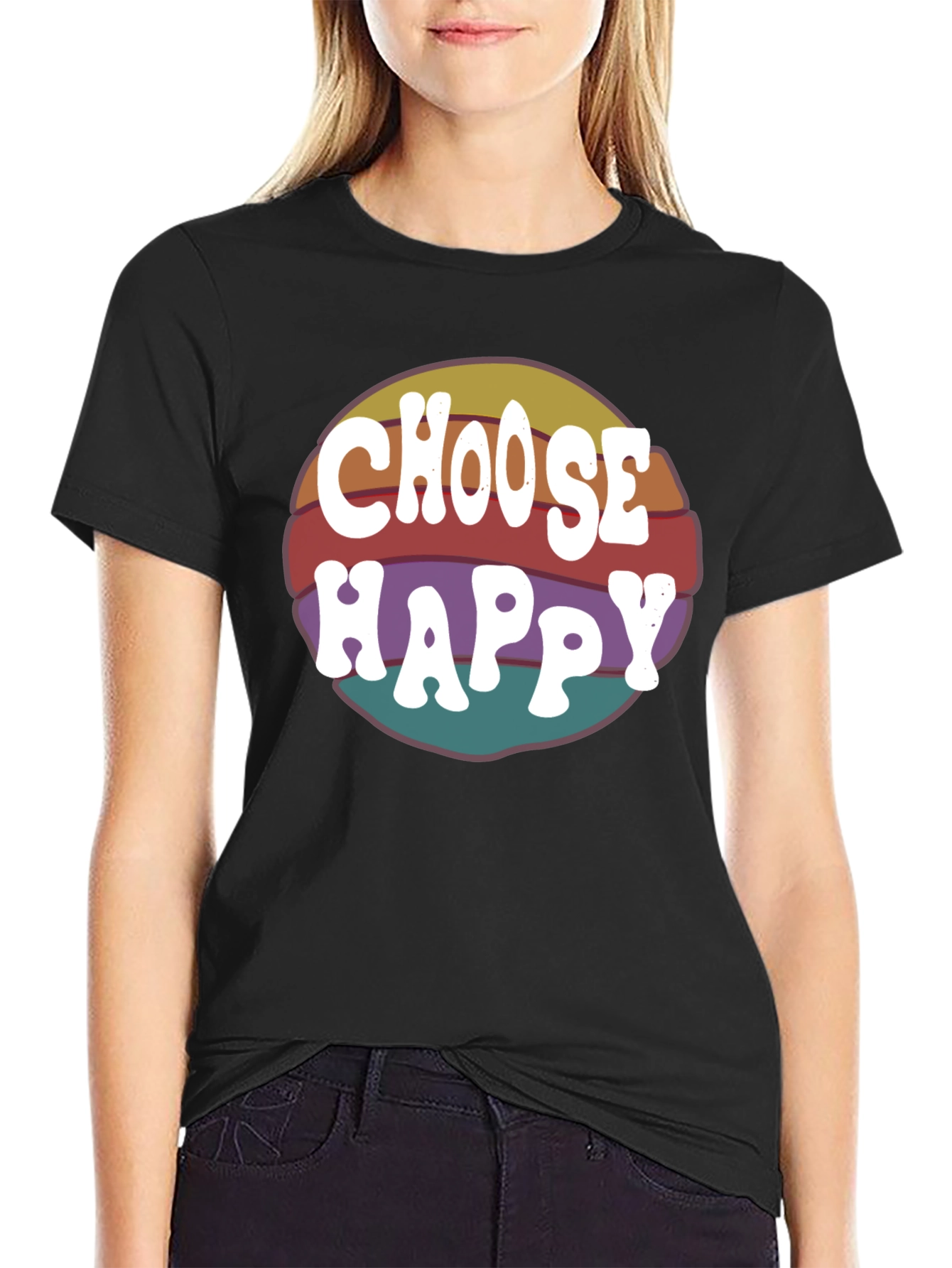 Black Choose Happy Retro T-Shirt - Positive Vibes Tee view 2