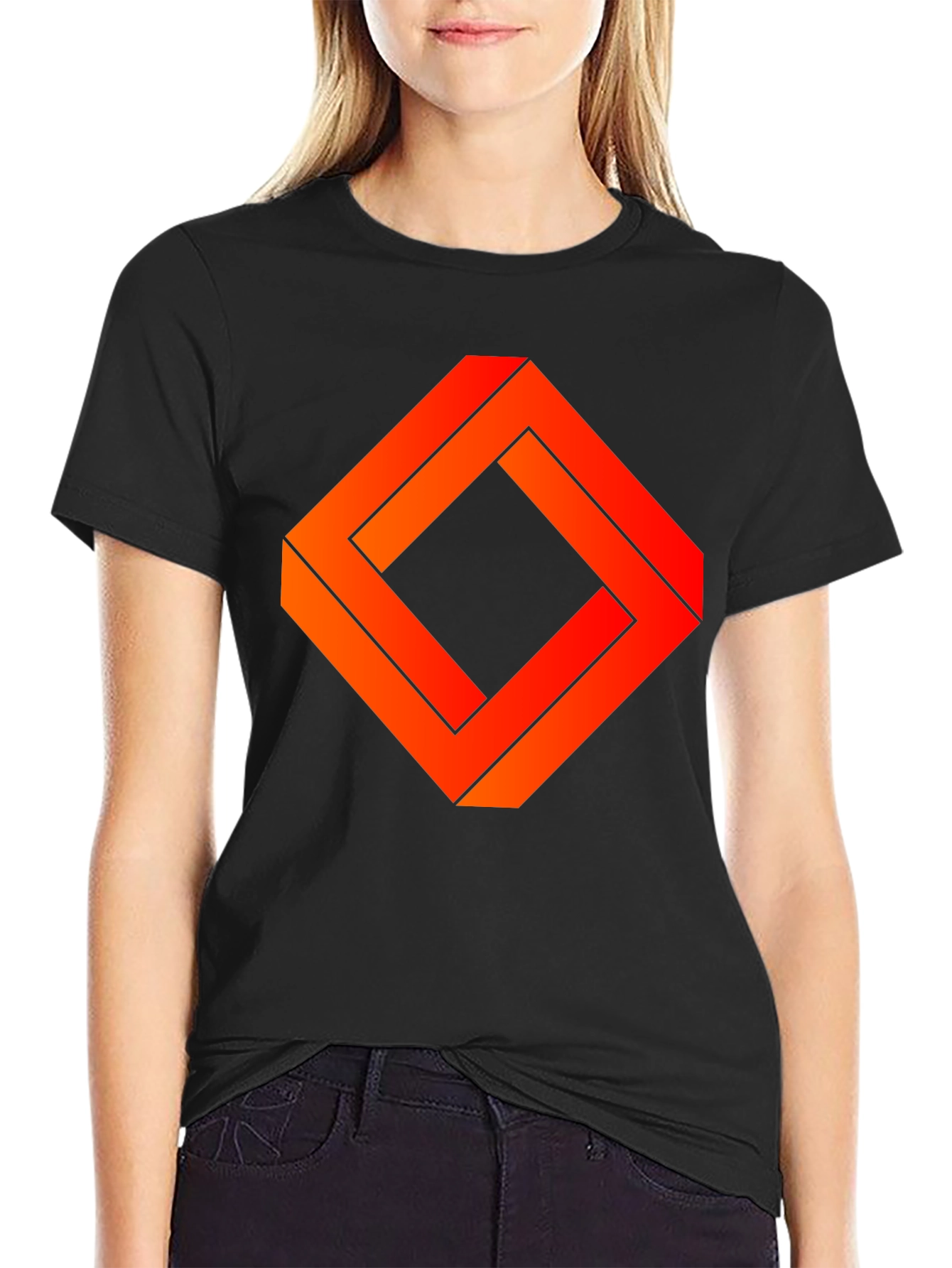 Black Geometric Illusion Graphic Tee - Abstract Design Shirt view 2