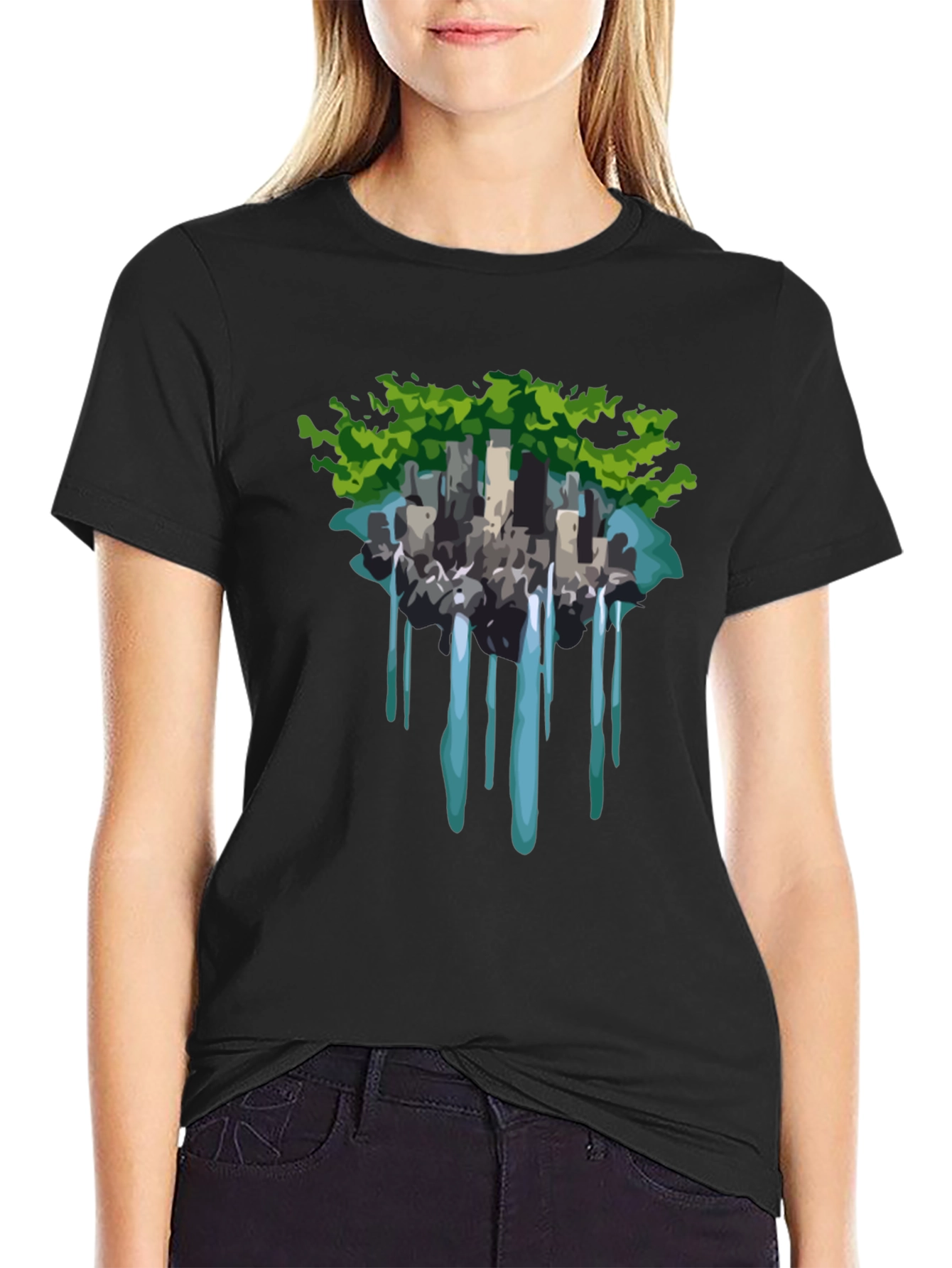 Black Urban Oasis T-Shirt - Nature Meets City view 2