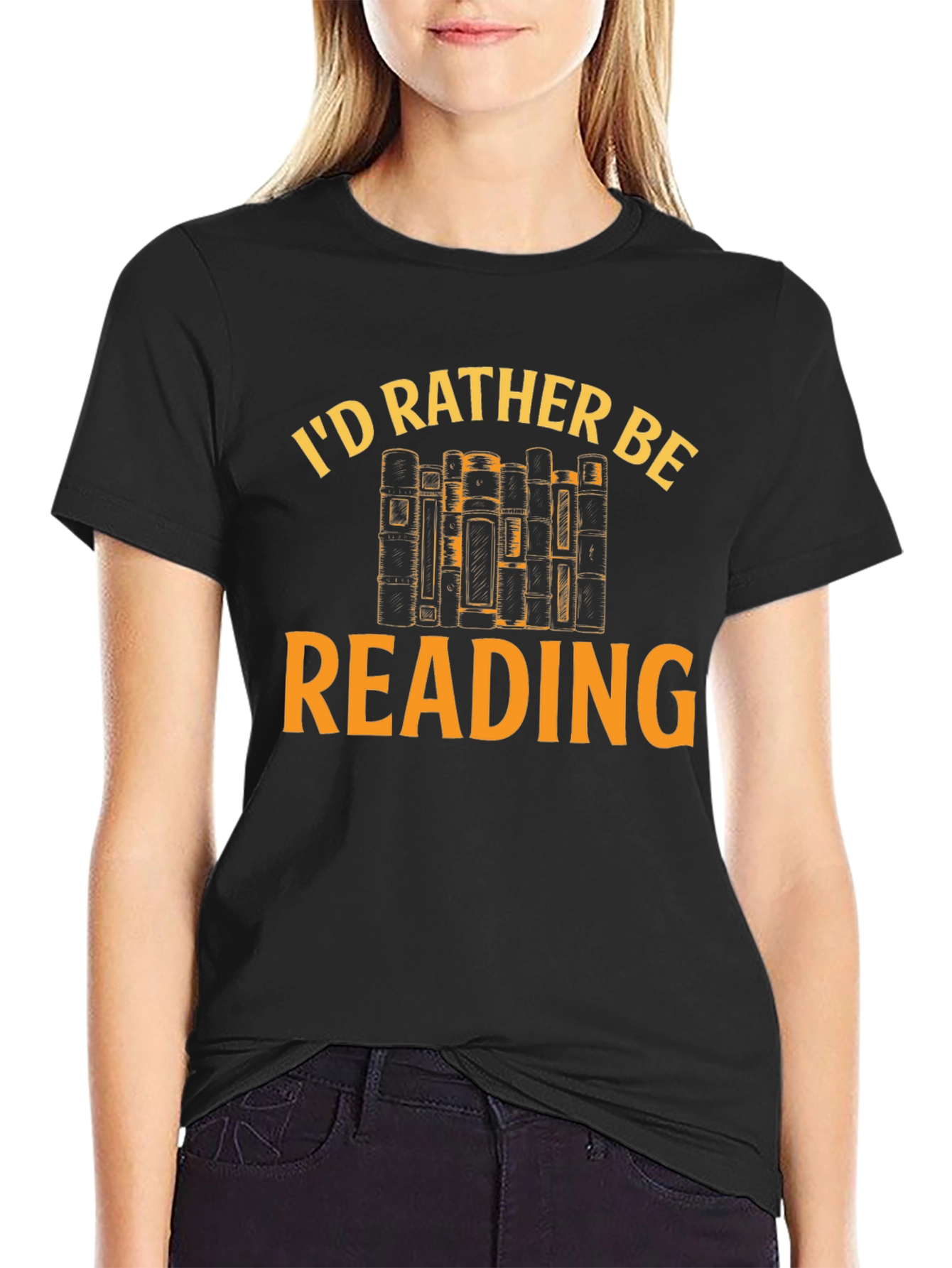 Black I'd Rather Be Reading T-Shirt - Book Lover Tee view 2