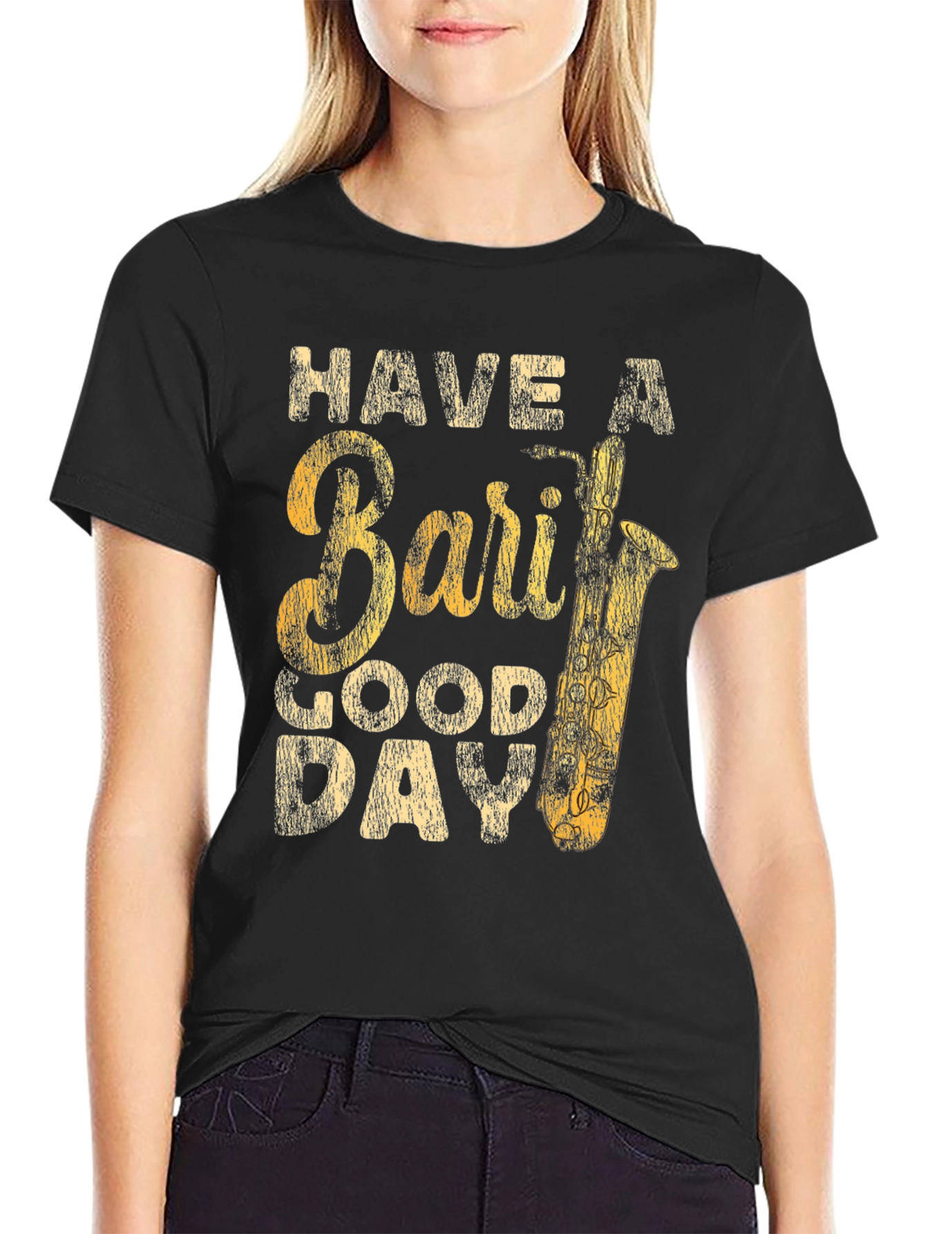 Black Bari Sax T-Shirt - Have A Good Day view 2