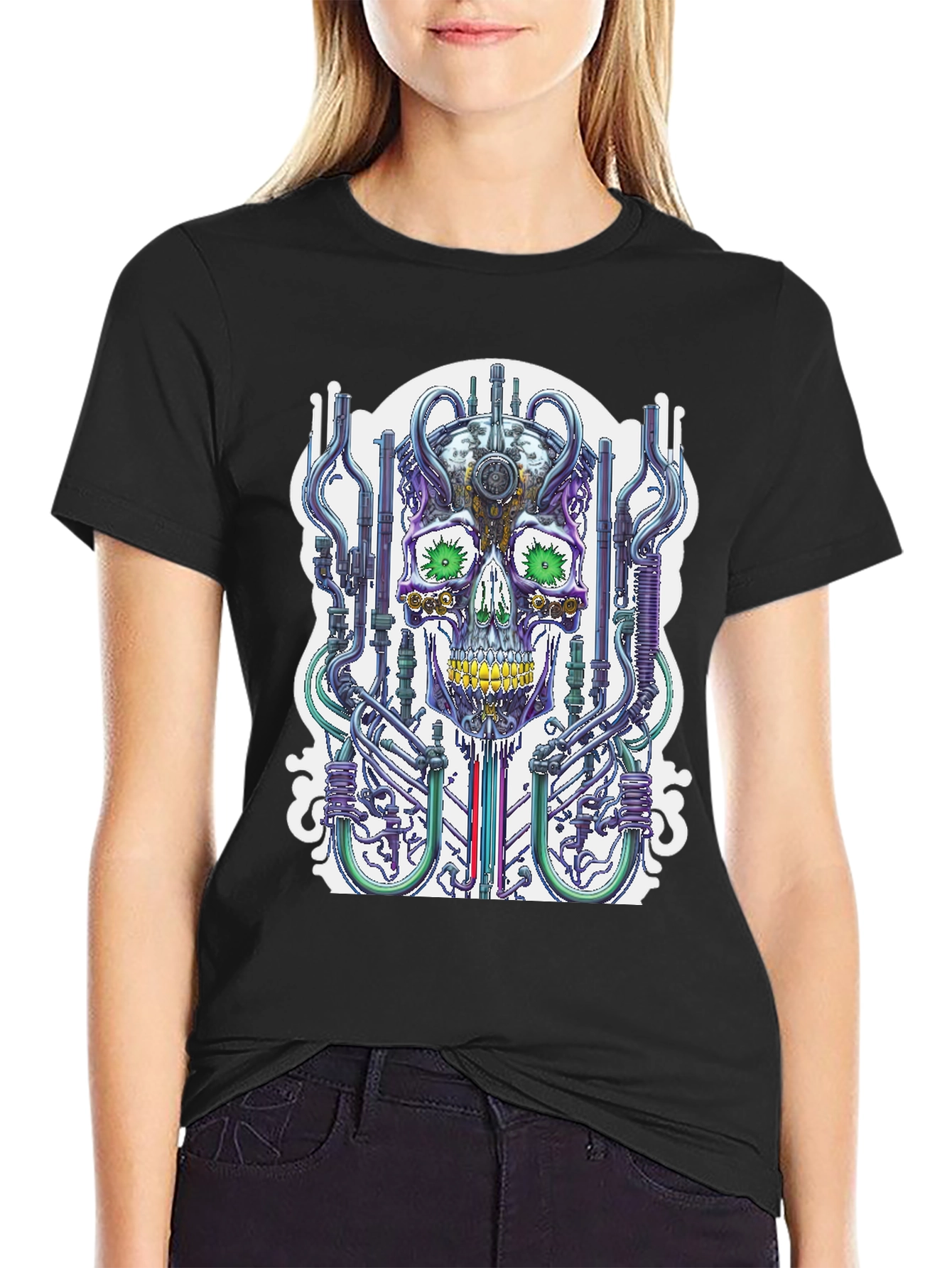 Black Cyberpunk Skull T-Shirt - Unique Graphic Tee view 2