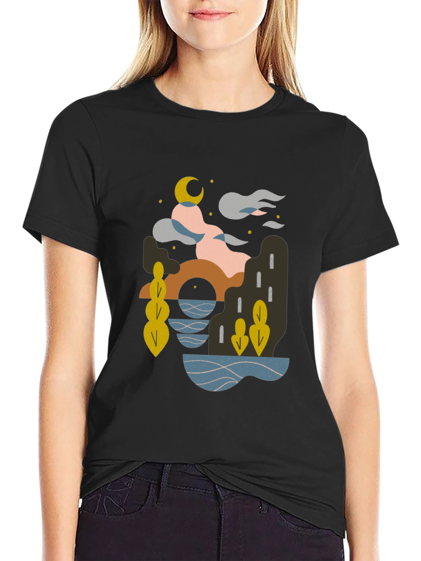 Black Abstract Moonlit Graphic T-Shirt view 2