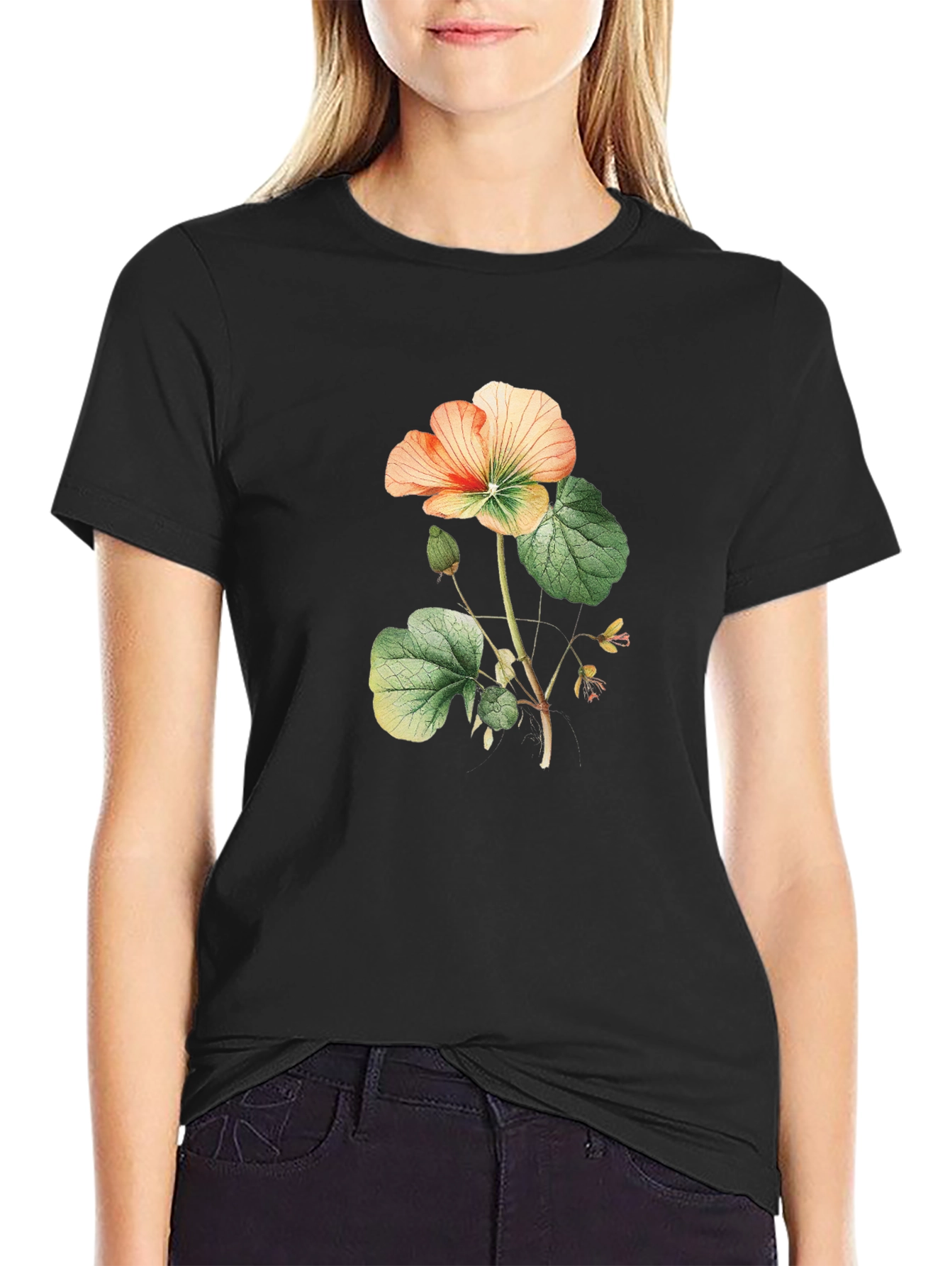 Black Floral Print Black T-Shirt view 2