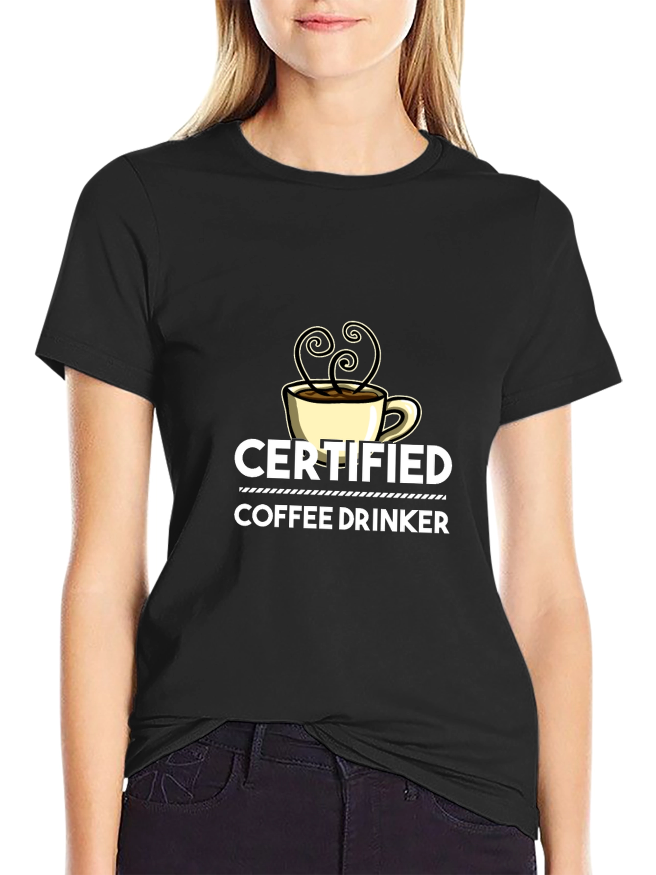 Black Certified Coffee Drinker Black T-Shirt view 2