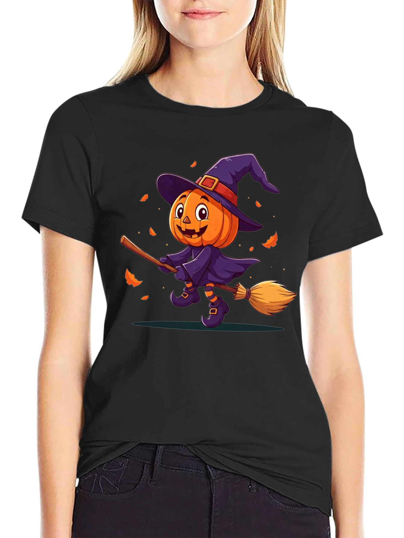 Black Halloween Pumpkin Witch T-Shirt view 2