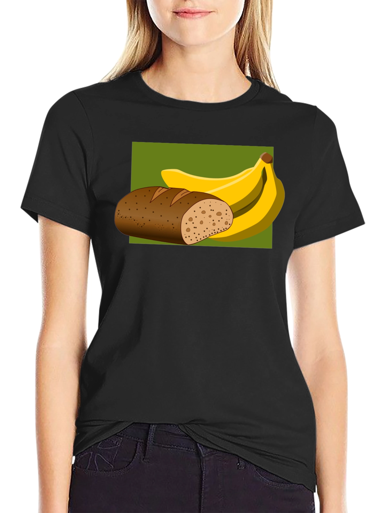 Black Bread & Bananas Graphic Tee - Novelty Food Shirt view 2