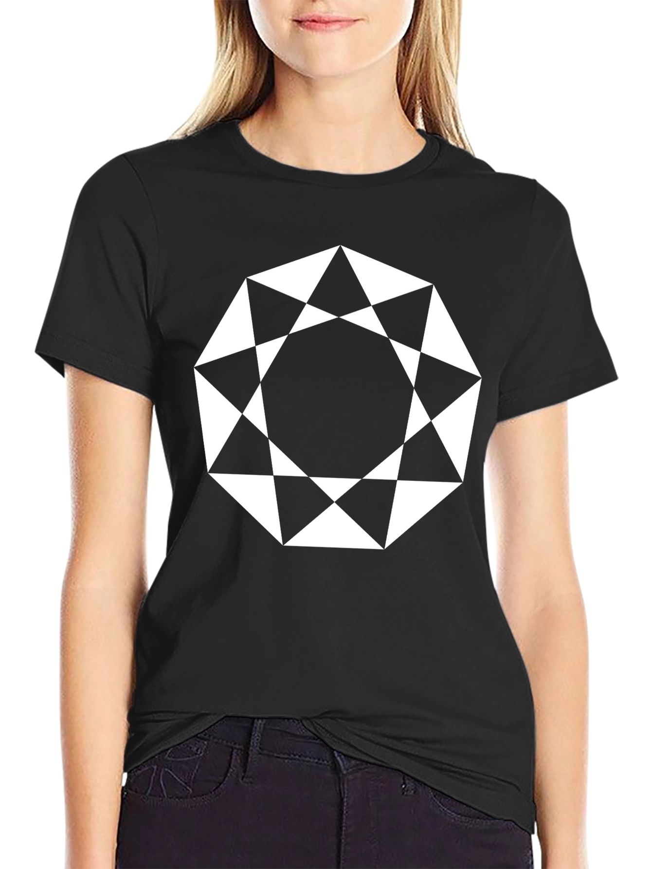 Black Geometric Octagon Graphic Tee - Modern Black Shirt view 2