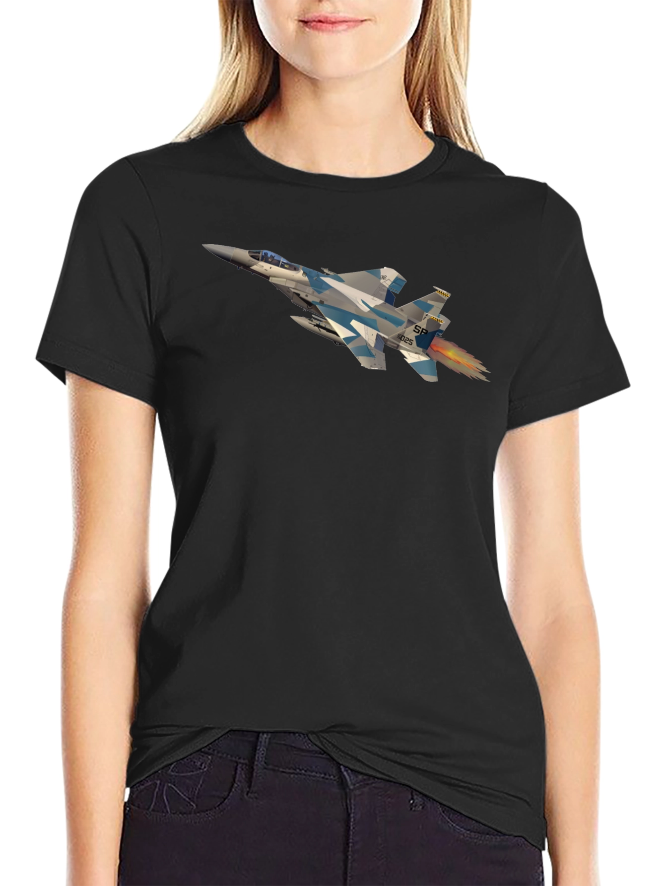Black Jet Fighter Graphic Tee - Black Crew Neck view 2