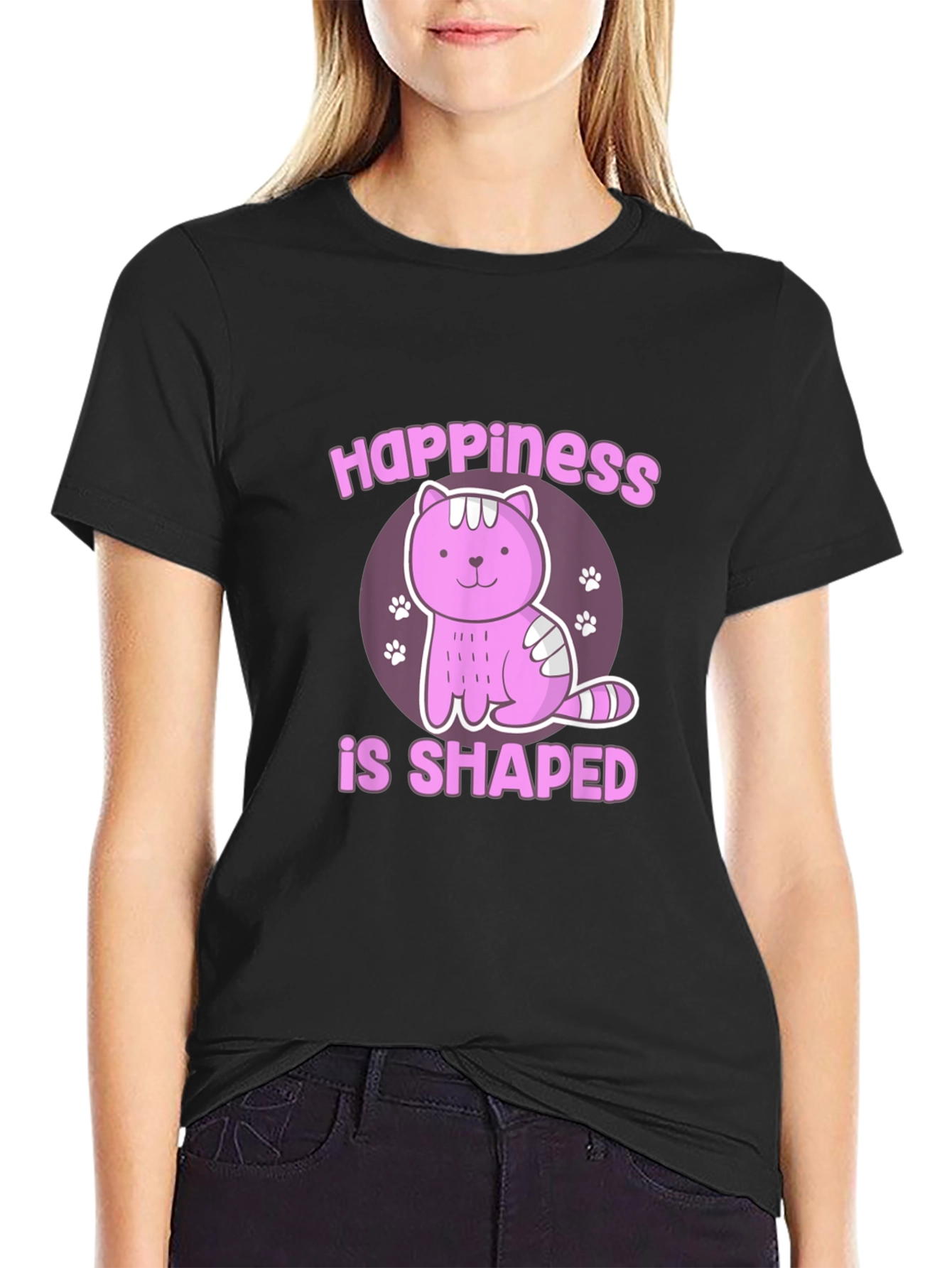Black Happiness Shaped Cat T-Shirt view 2