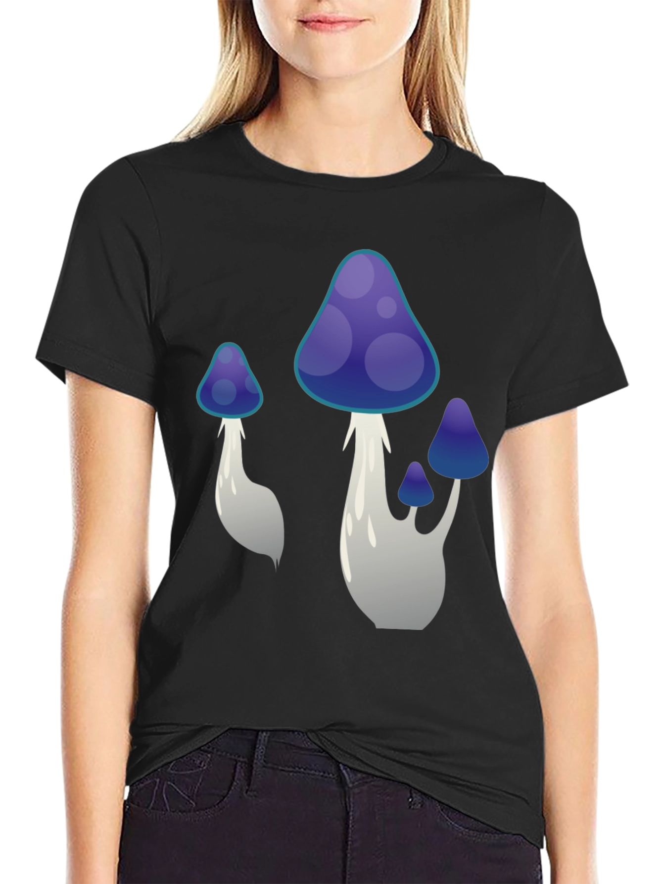 Black Mushroom Graphic Tee - Black Cotton Blend view 2