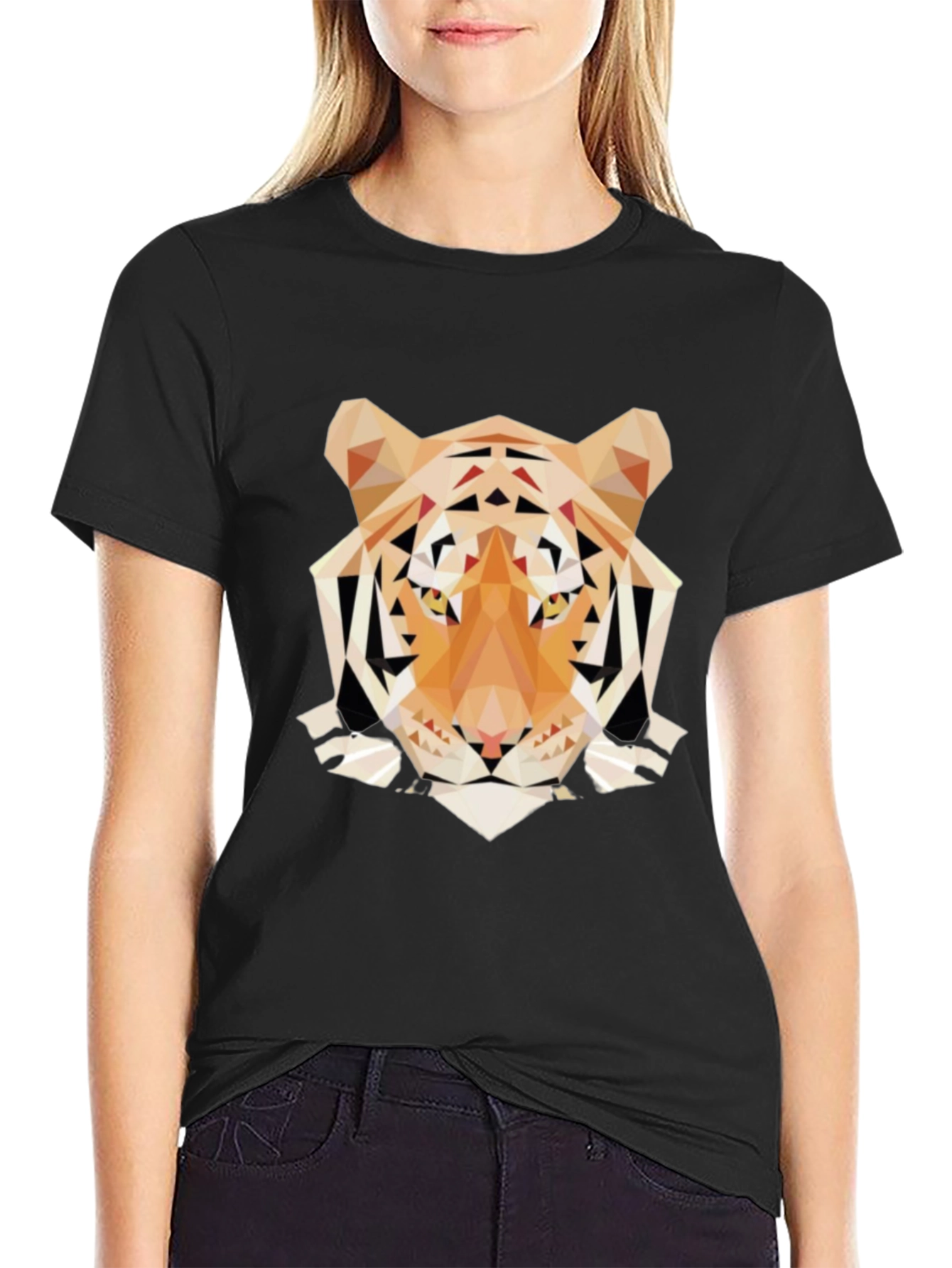 Black Geometric Tiger Graphic Tee - Trendy Men's Black T-Shirt view 2