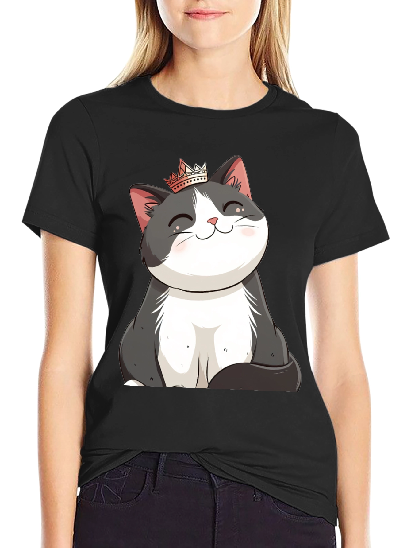 Black Cute Cat Crown T-Shirt - Men's Black Tee view 2
