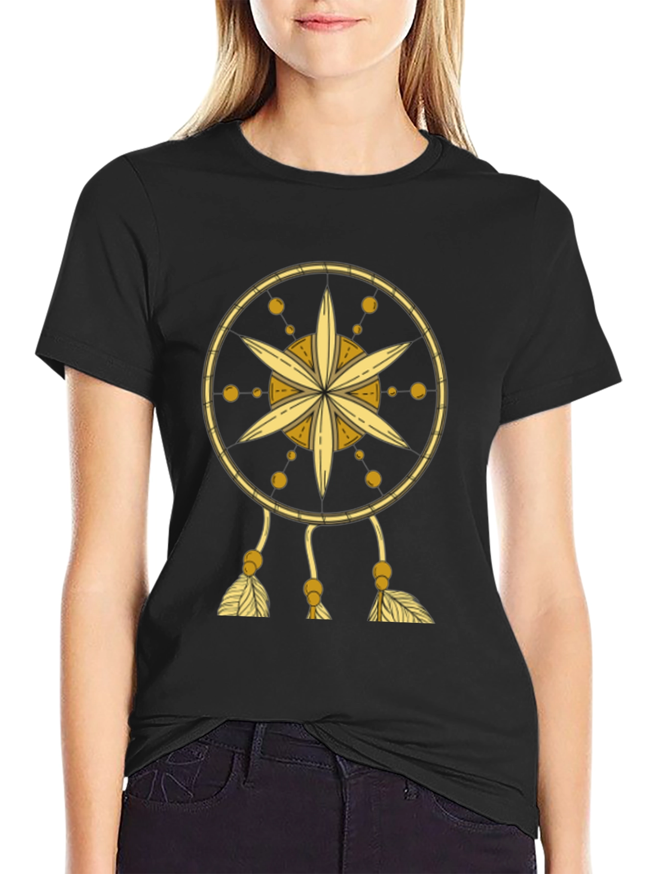 Black Dreamcatcher Graphic Tee - Relaxed Fit Cotton T-Shirt view 2