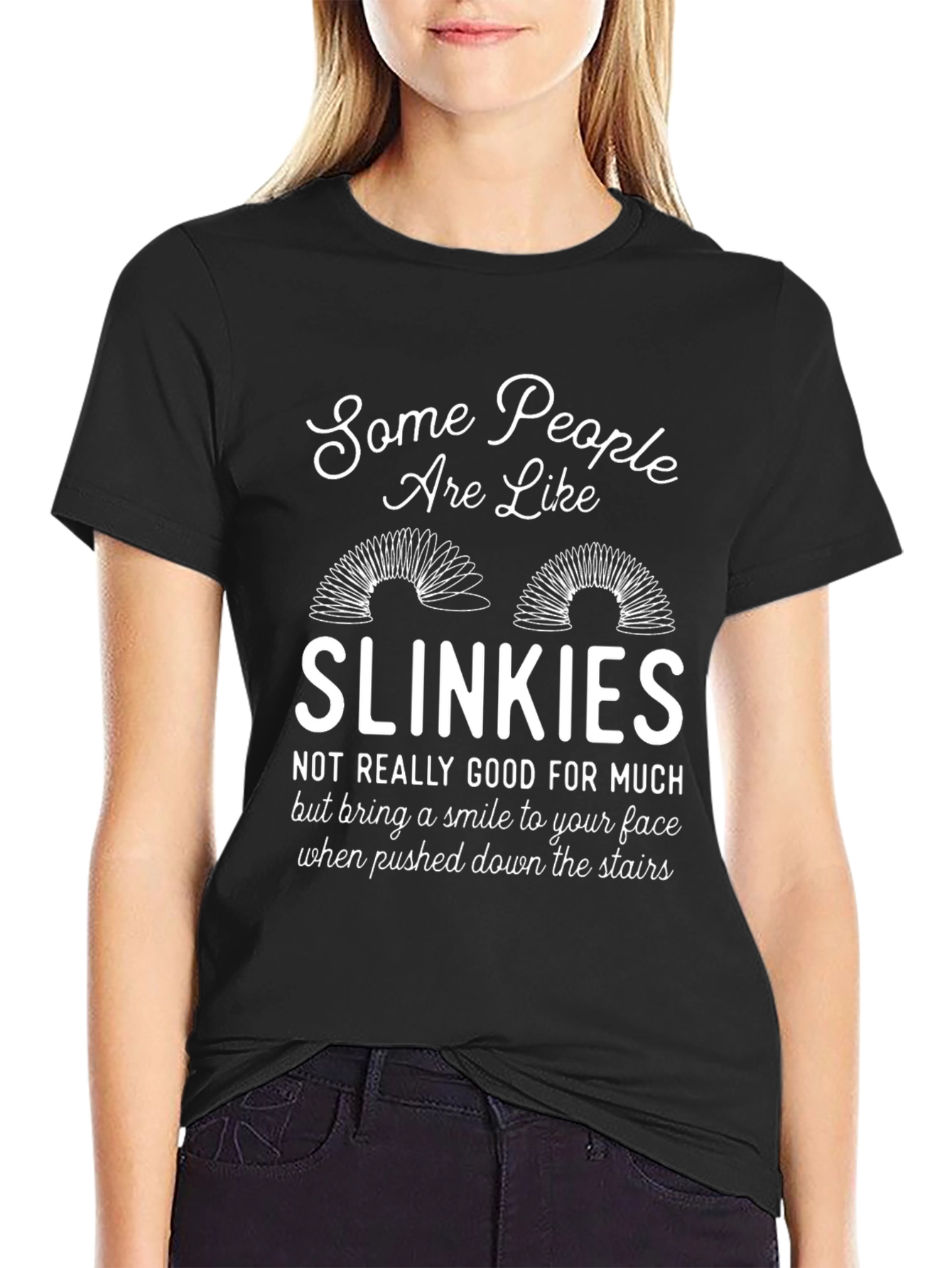 Black Funny Slinkies Graphic T-Shirt - Novelty Humor Tee view 2