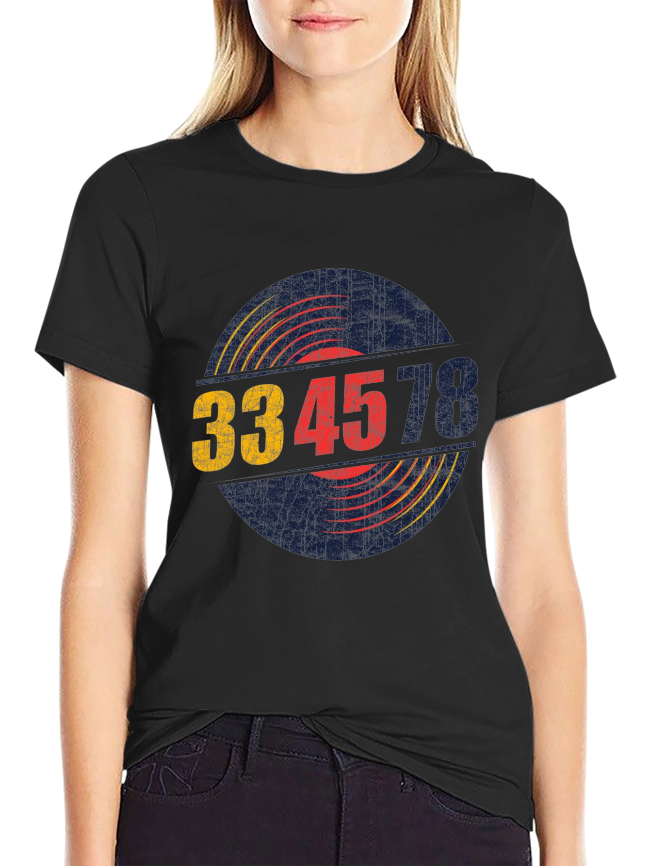 Black Vintage Record Player Speed T-Shirt view 2