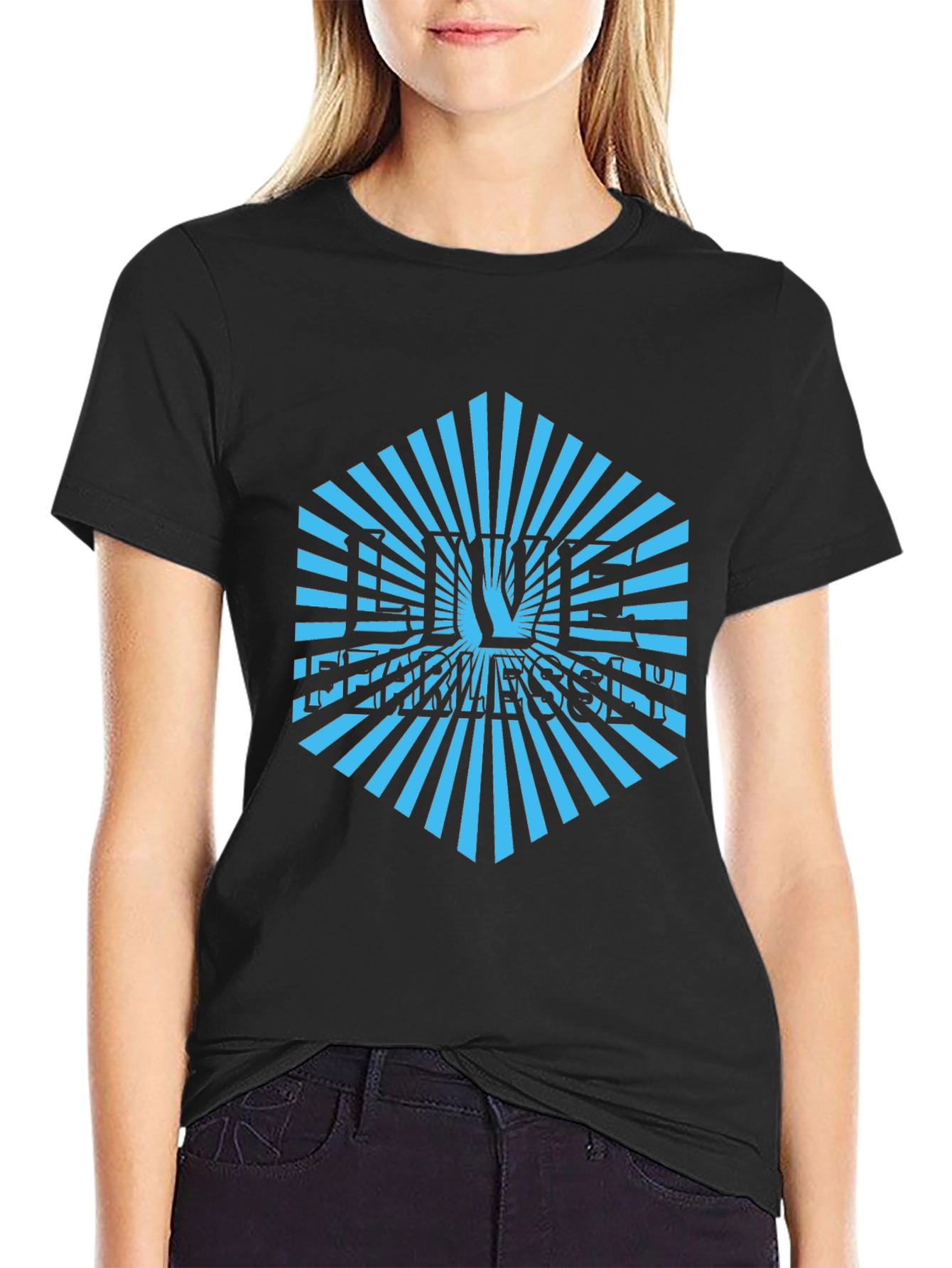 Black Geometric Sunburst T-Shirt - Cool Graphic Tee view 2