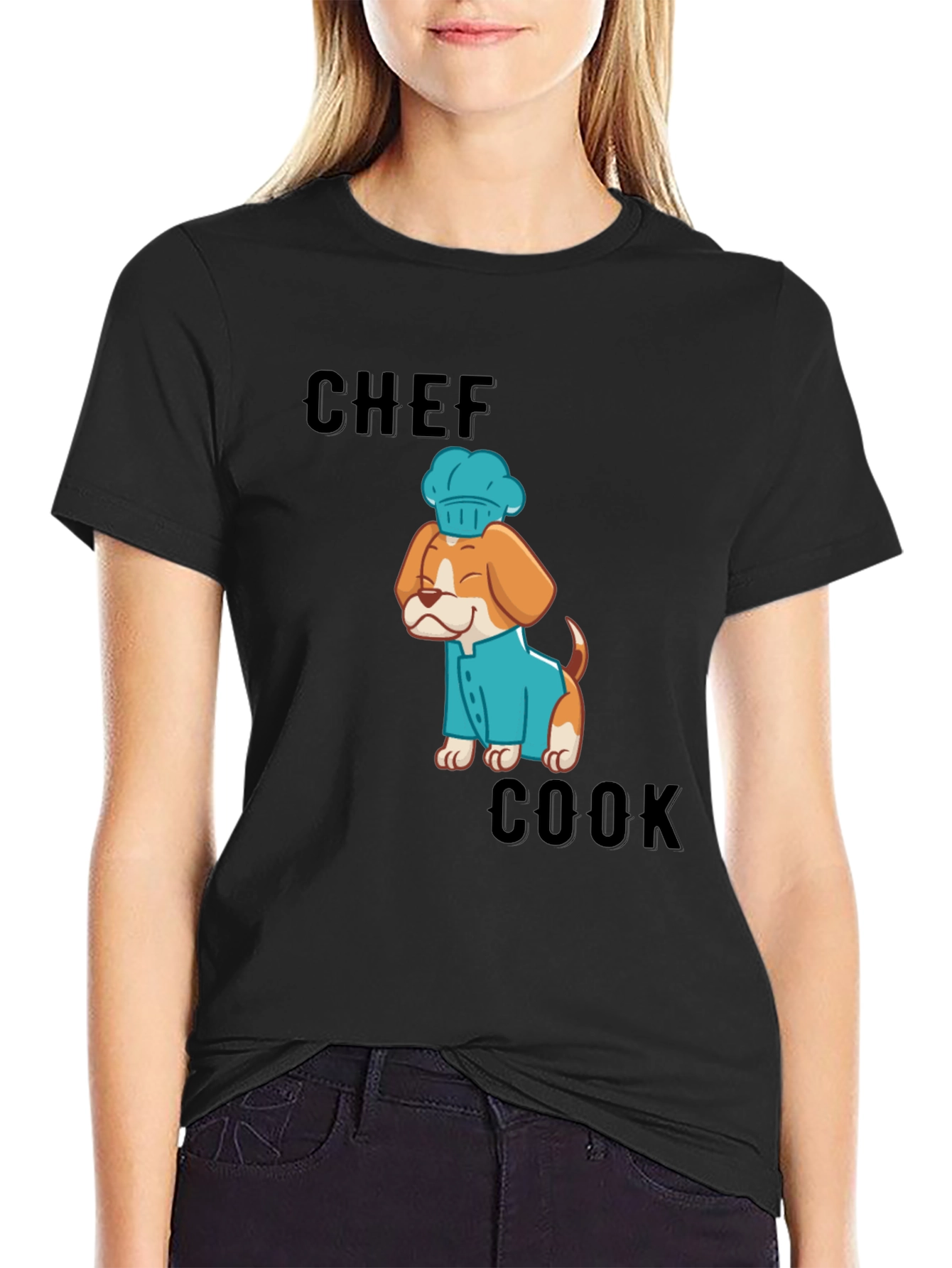 Black Chef Cook Dog T-Shirt: Cute Culinary Canine Tee view 2