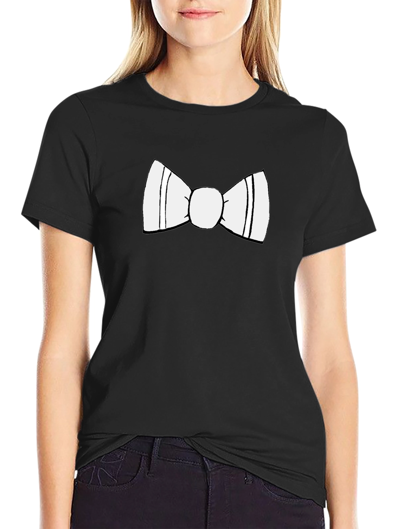 Black Black T-Shirt with White Bow Tie Design view 2