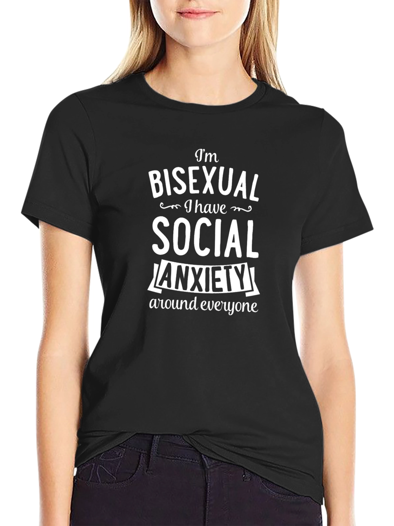 Black Bisexual Social Anxiety T-Shirt - Funny Graphic Tee view 2