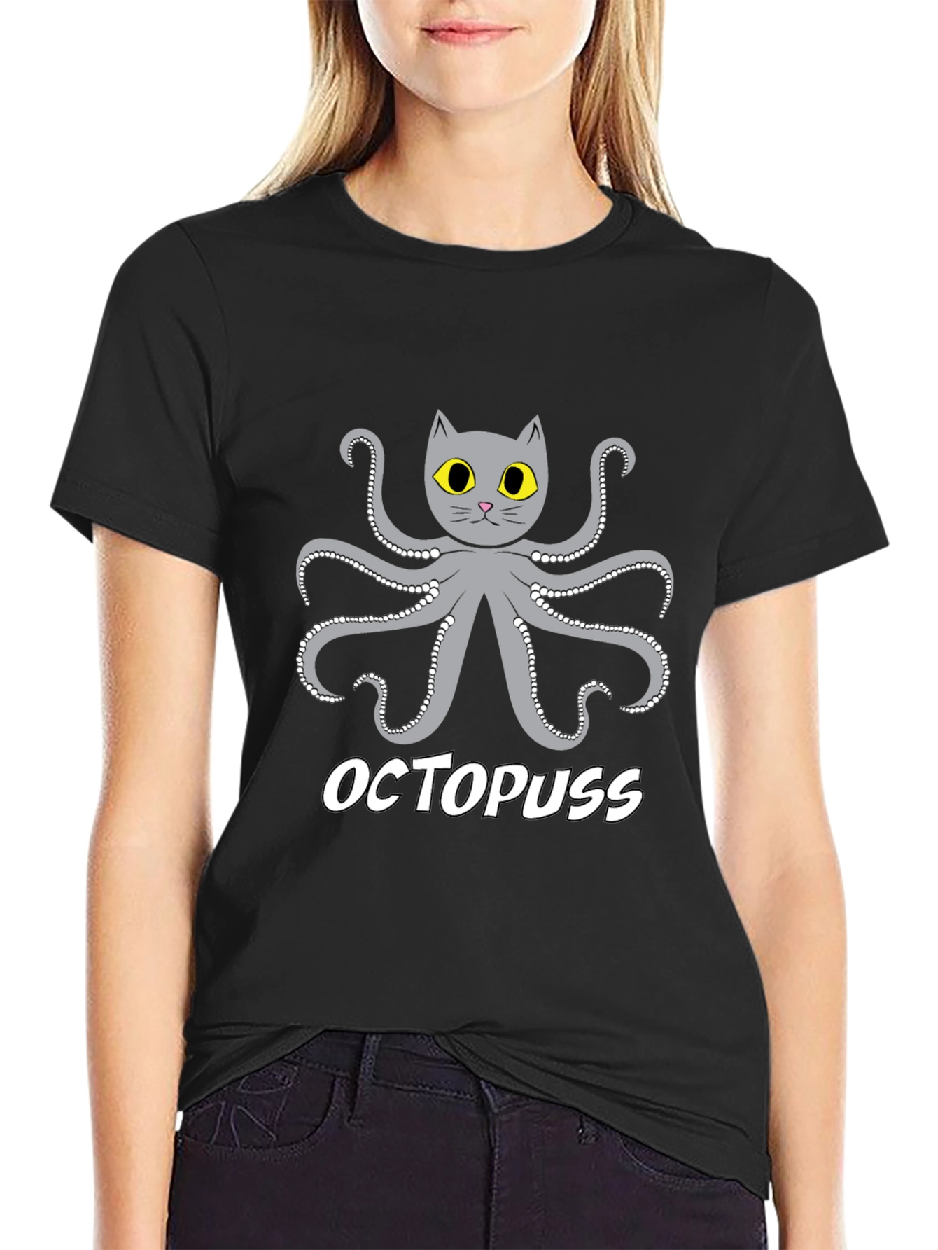 Black Octopuss Funny Graphic T-Shirt view 2
