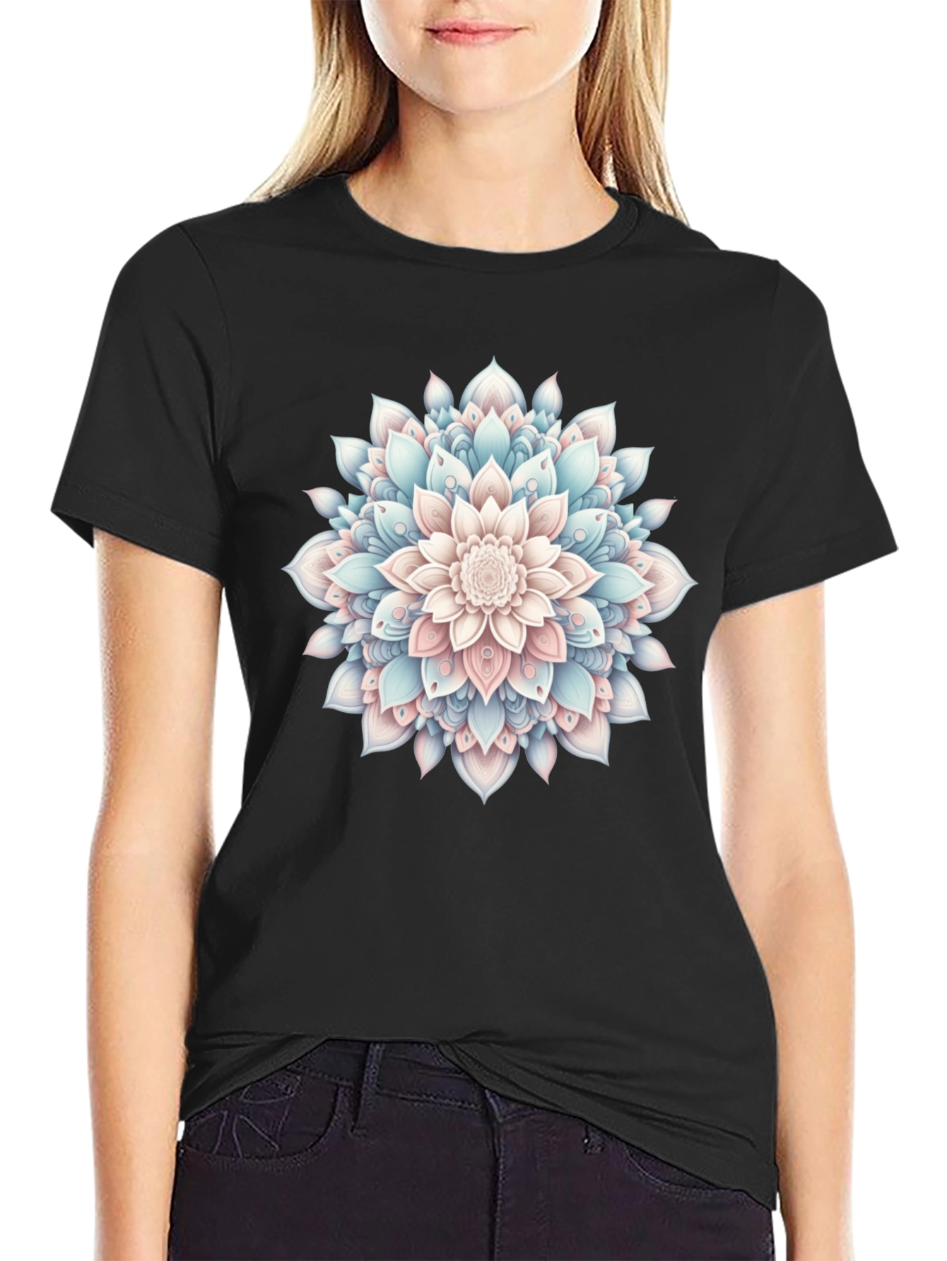 Black Mandala Flower Graphic Tee - Casual Style view 2