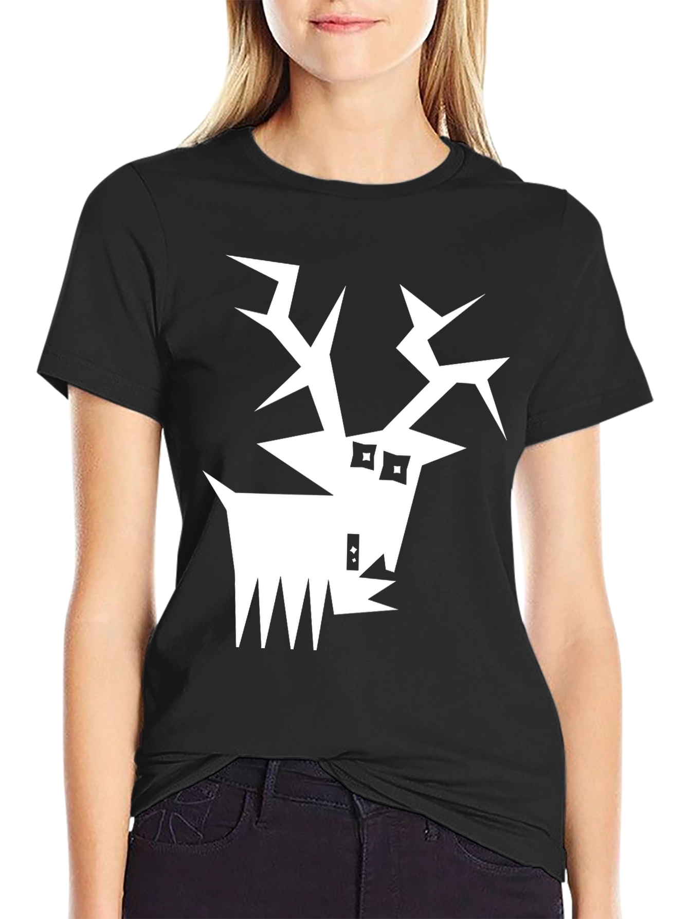 Black Abstract Reindeer Graphic Tee - Black view 2