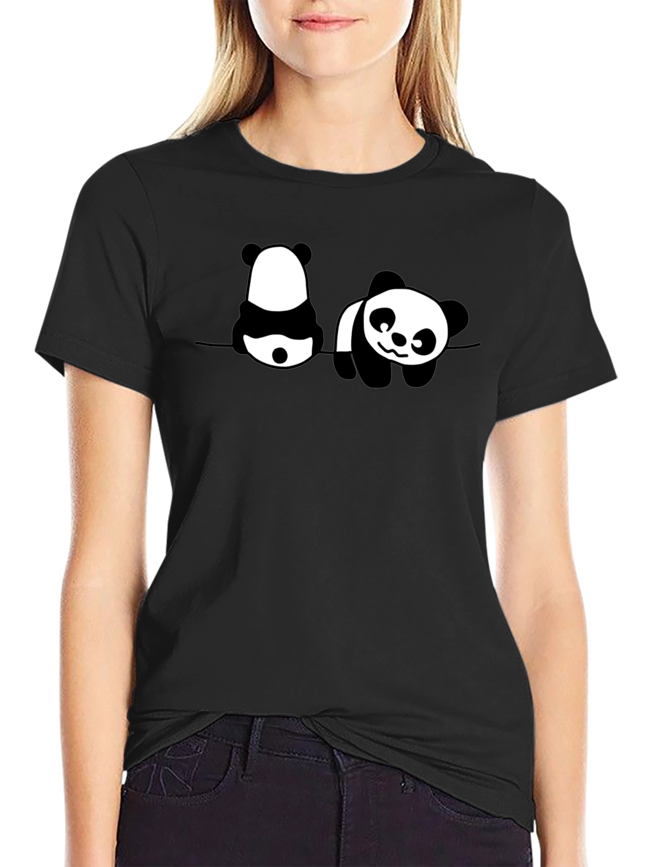 Black Panda Print Men's Black Graphic T-Shirt view 2