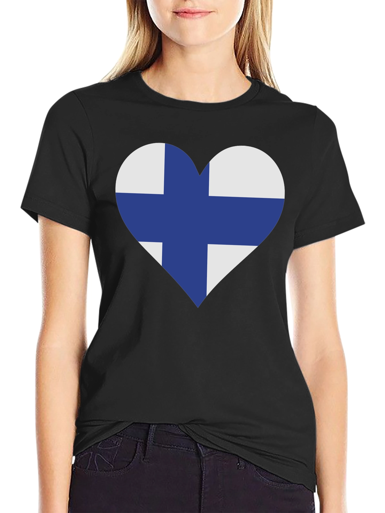 Black Finland Flag Heart T-Shirt - Finnish Pride Tee view 2