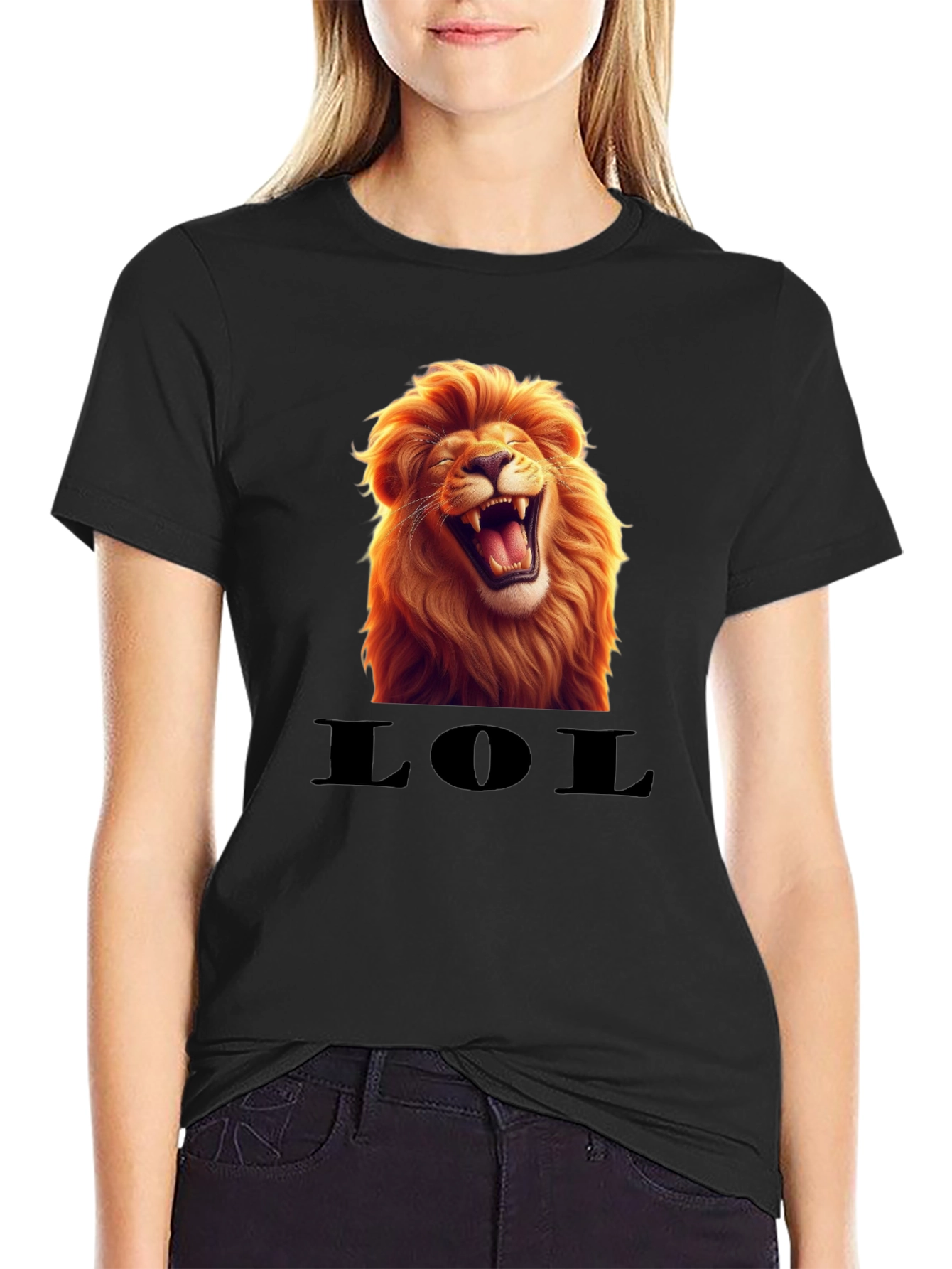Black Laughing Lion LOL Graphic Tee - Black view 2