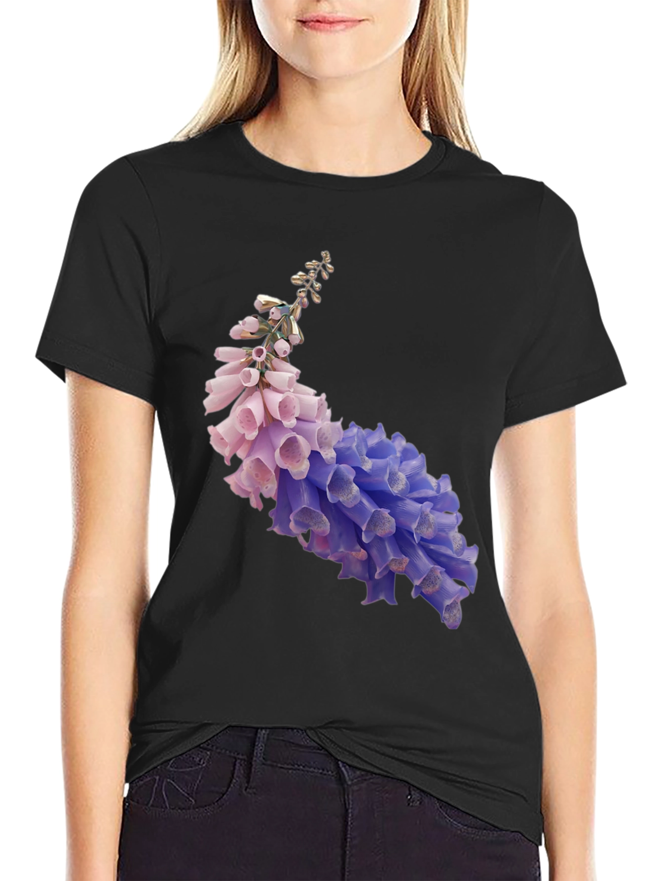 Black Floral Print T-Shirt - Stylish Black Tee view 2