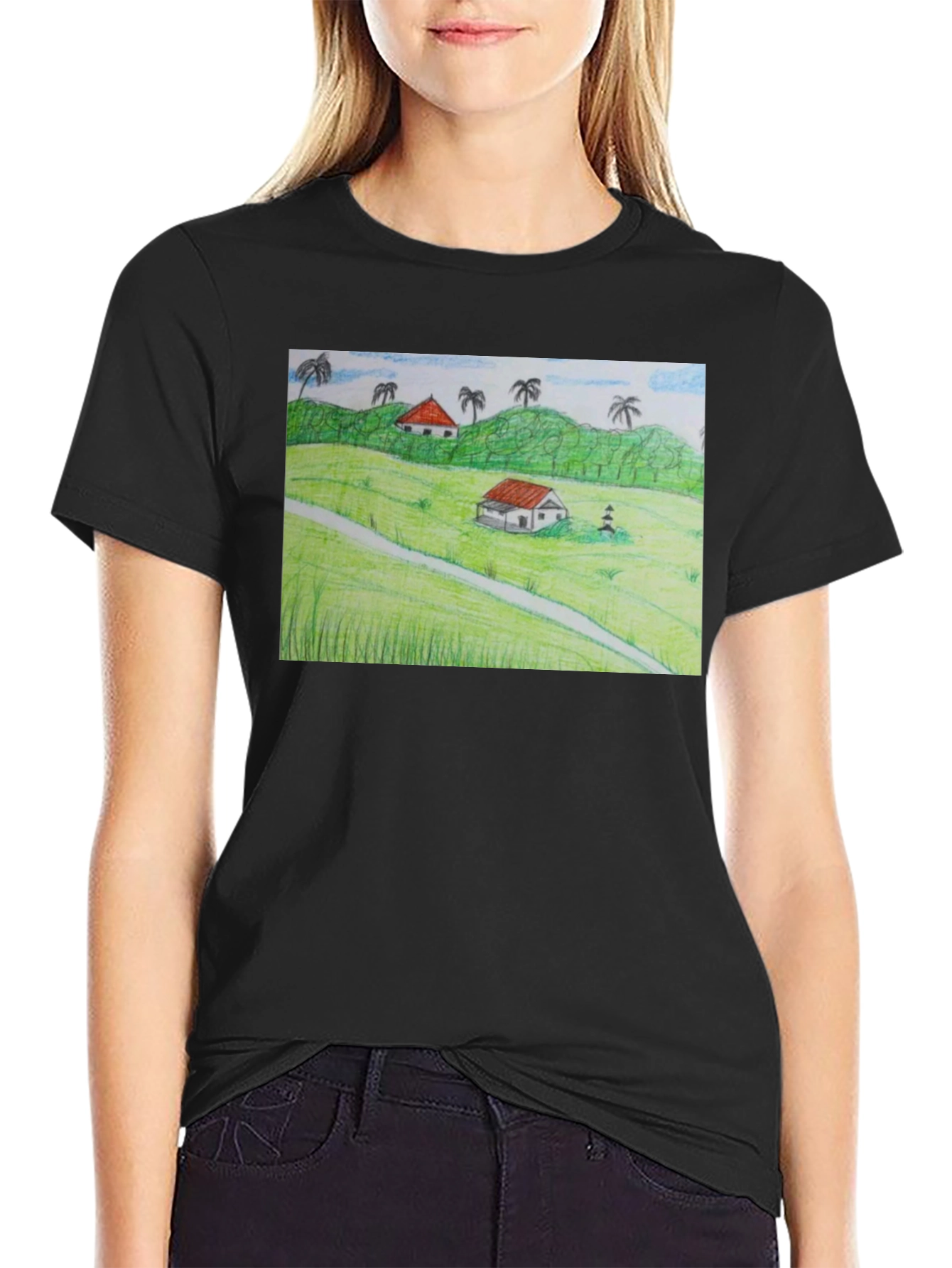 Black Nature Landscape Graphic T-Shirt view 2