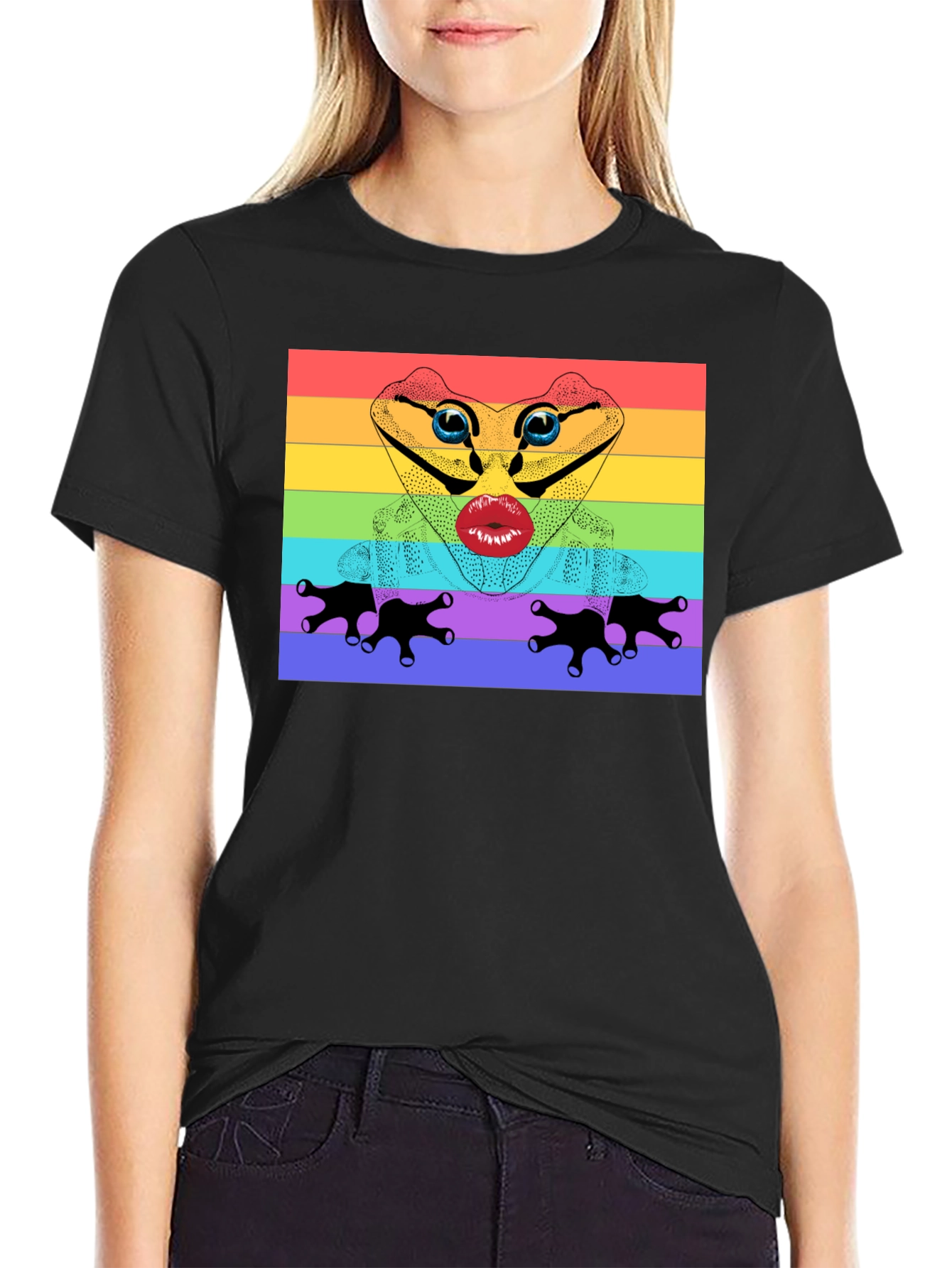 Black Rainbow Frog Lips T-Shirt - Pride Apparel view 2