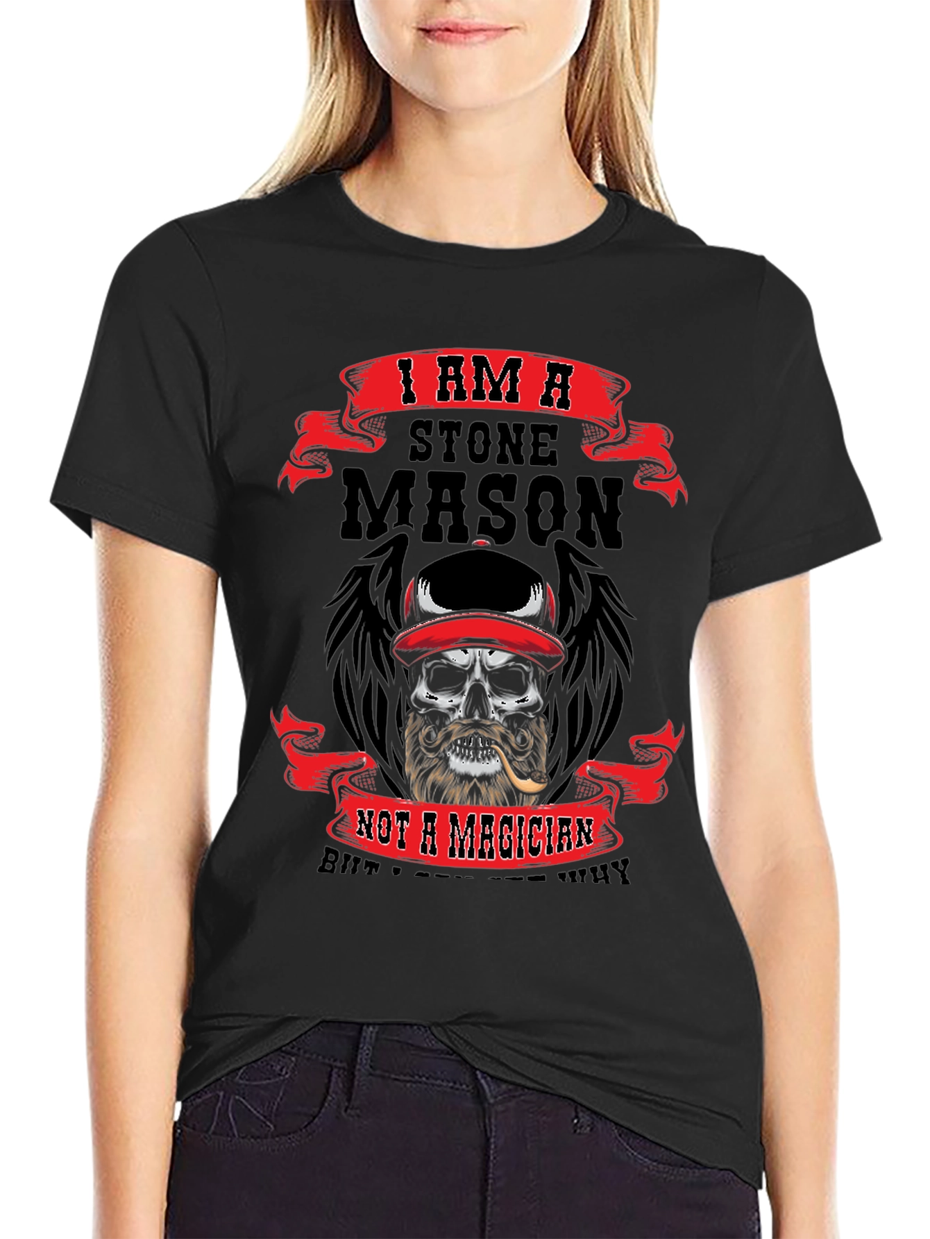 Black Stone Mason Skull Graphic T-Shirt view 2