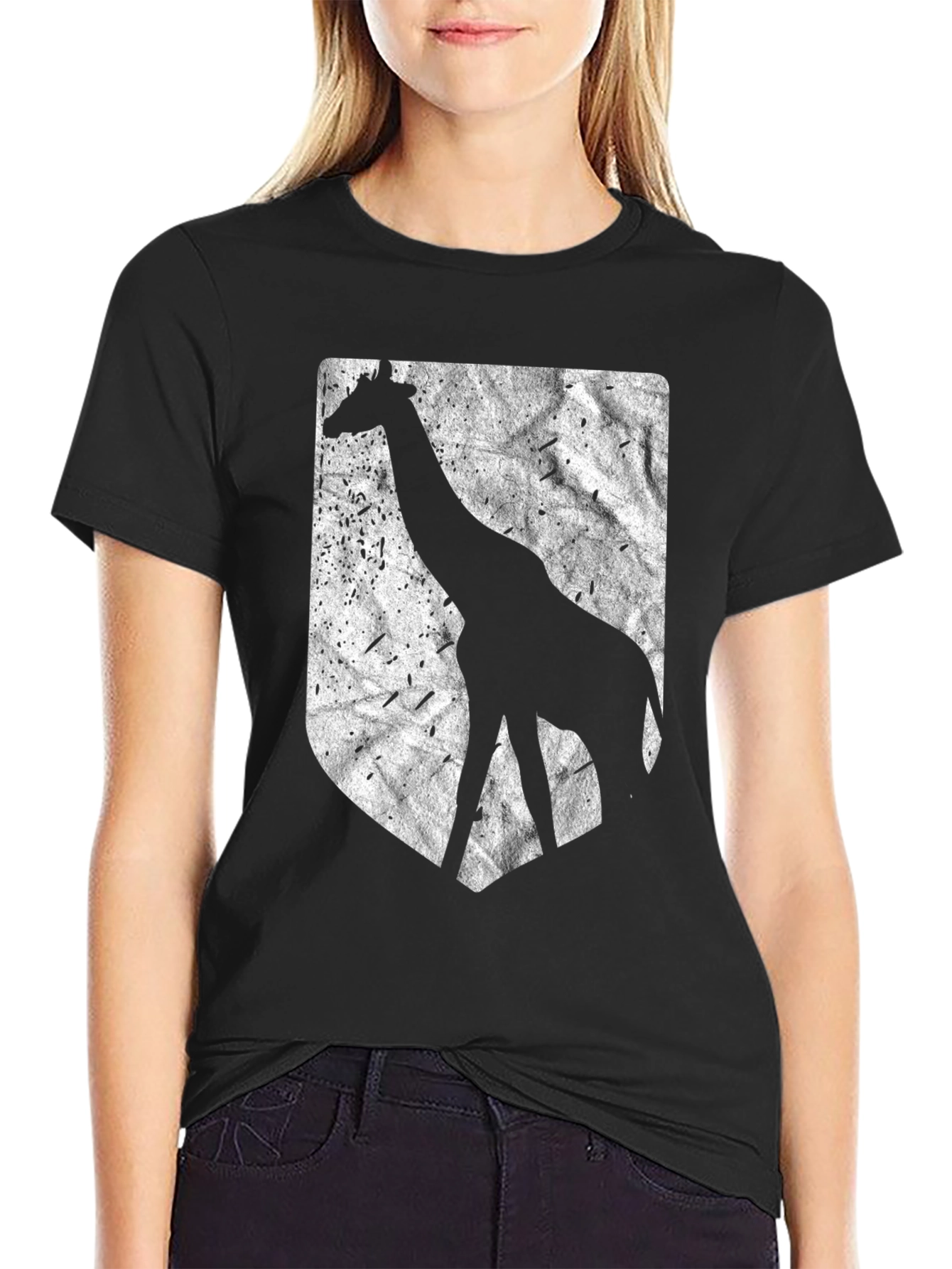 Black Giraffe Silhouette Graphic Tee - Black Cotton Blend view 2