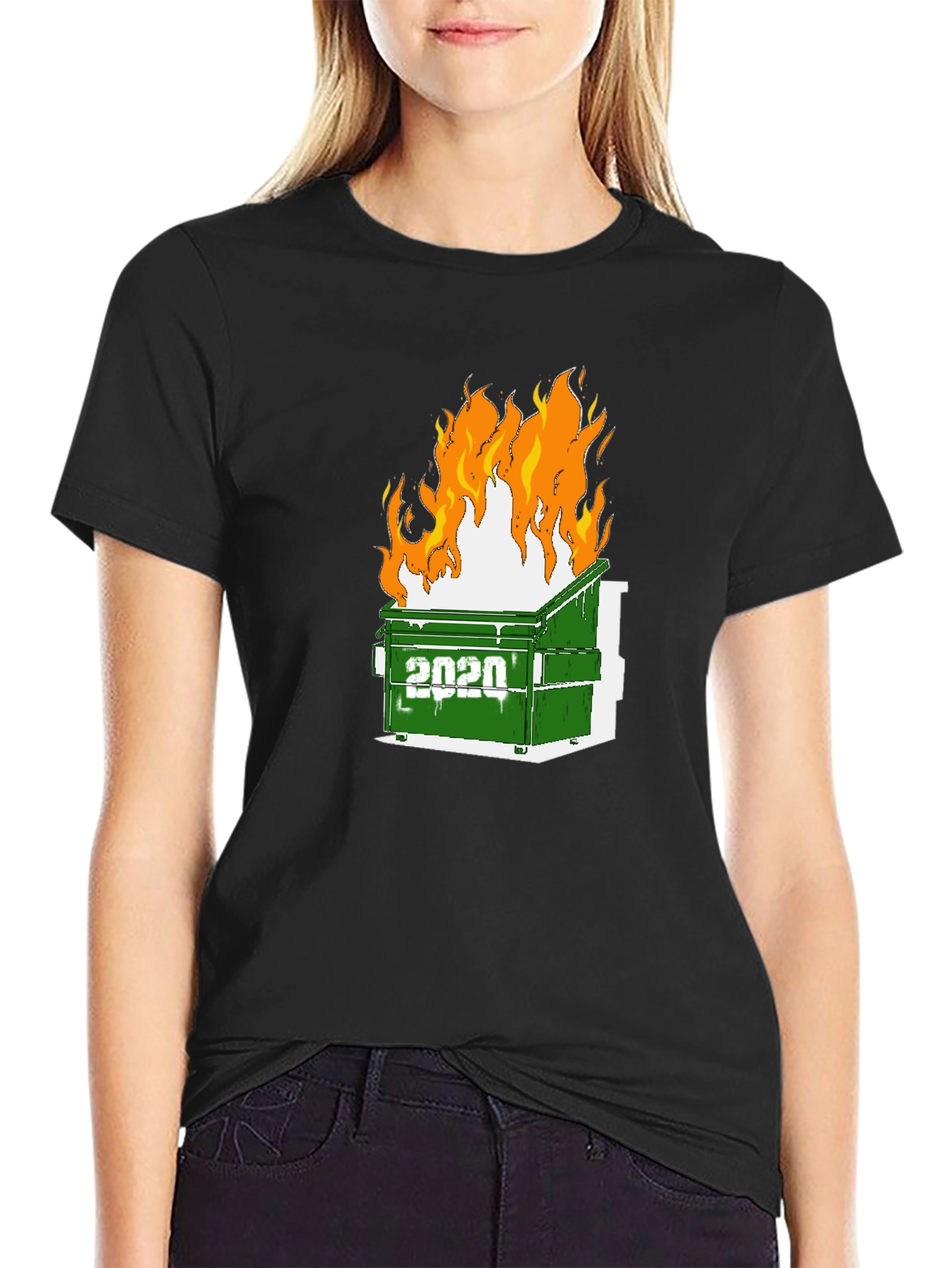 Black 2020 Dumpster Fire Graphic Tee - Unisex Black T-Shirt view 2